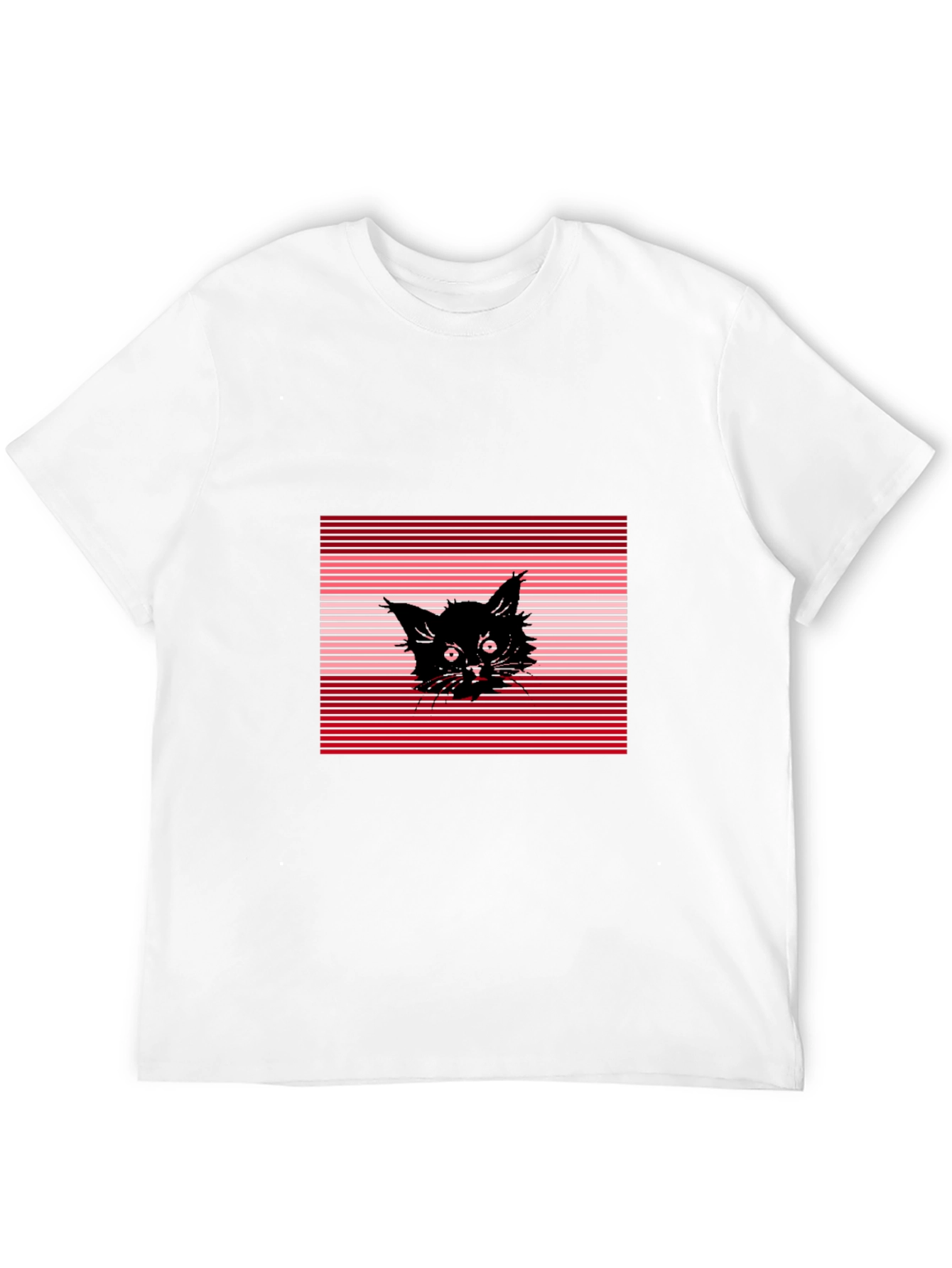 Black Cat Graphic Tee - Striped Background