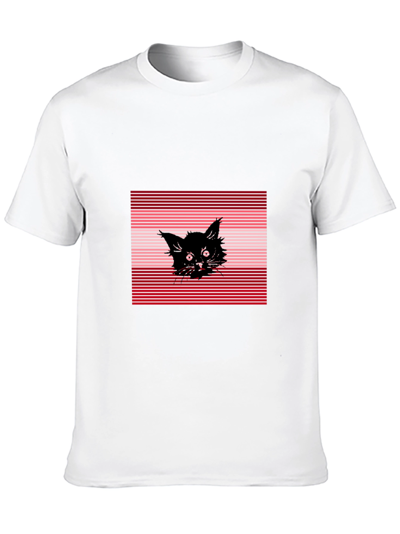 Black Cat Graphic Tee - Striped Background