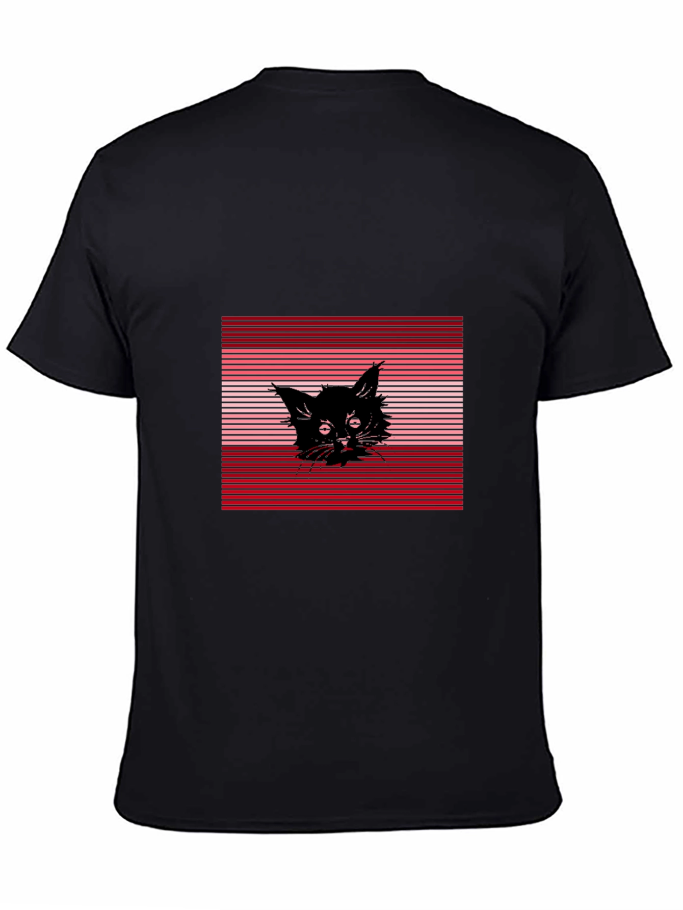 Black Cat Graphic Tee - Striped Background