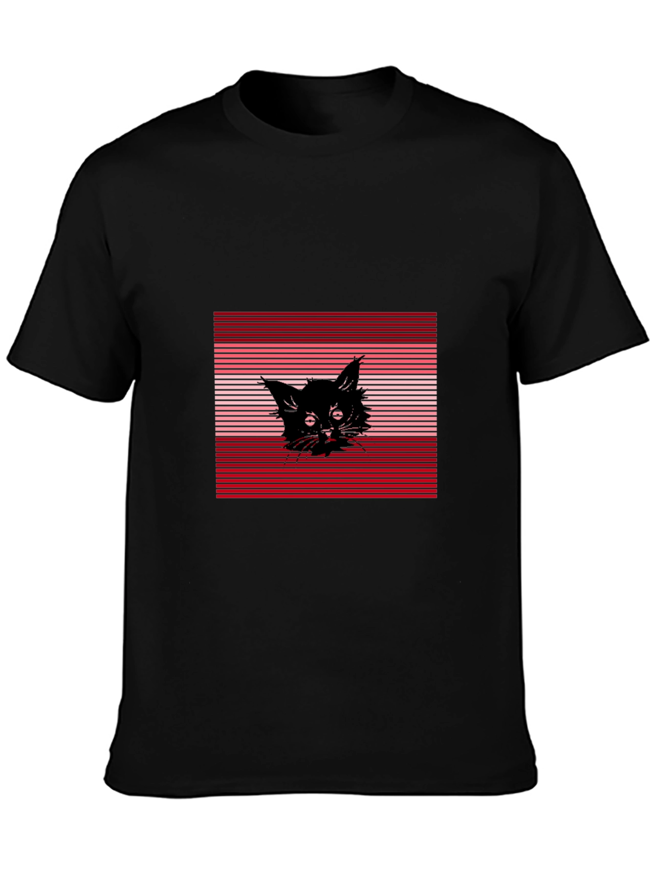 Black Cat Graphic Tee - Striped Background