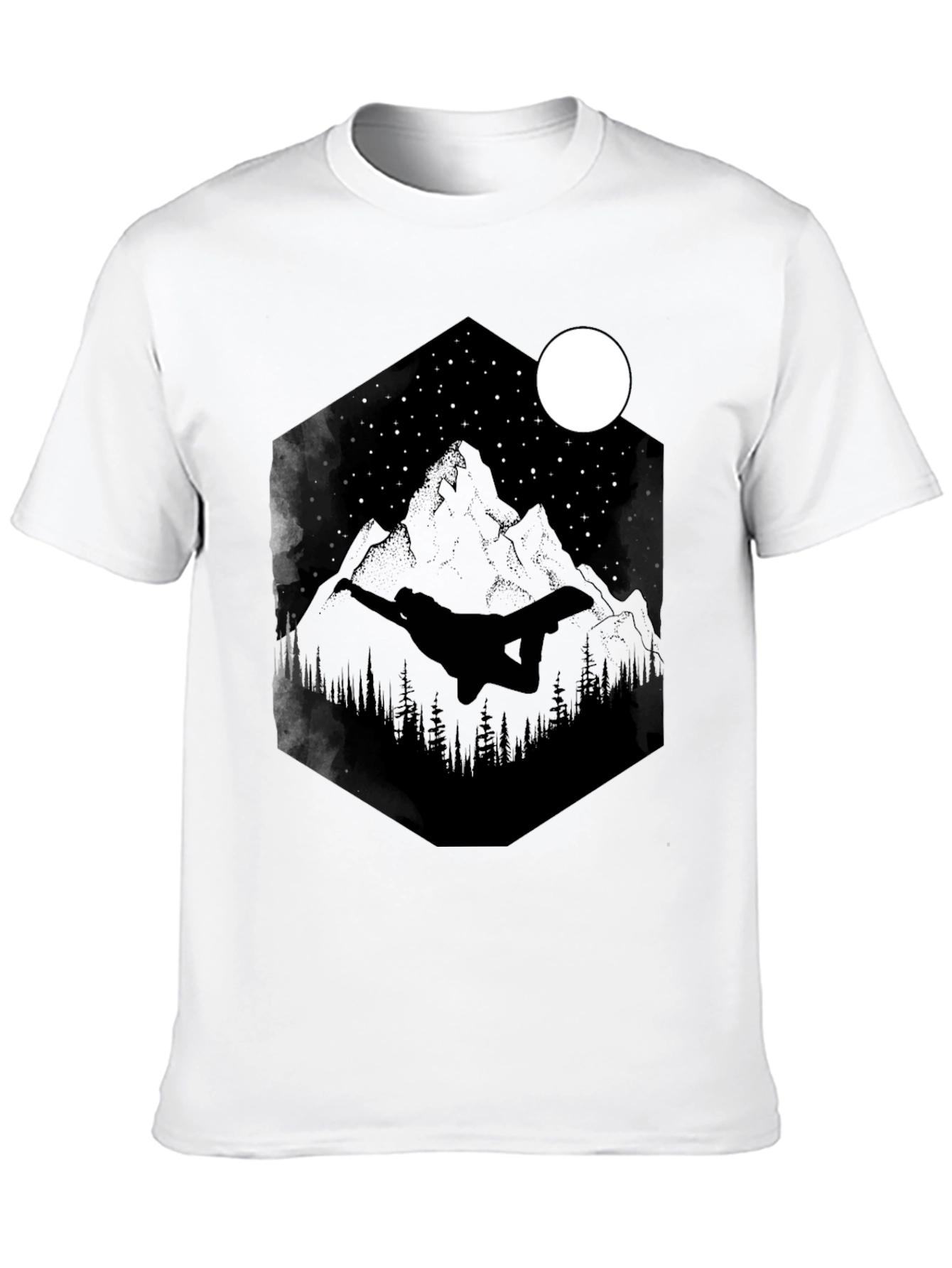 Night Sky Mountain Graphic Tee - Black Cotton Blend
