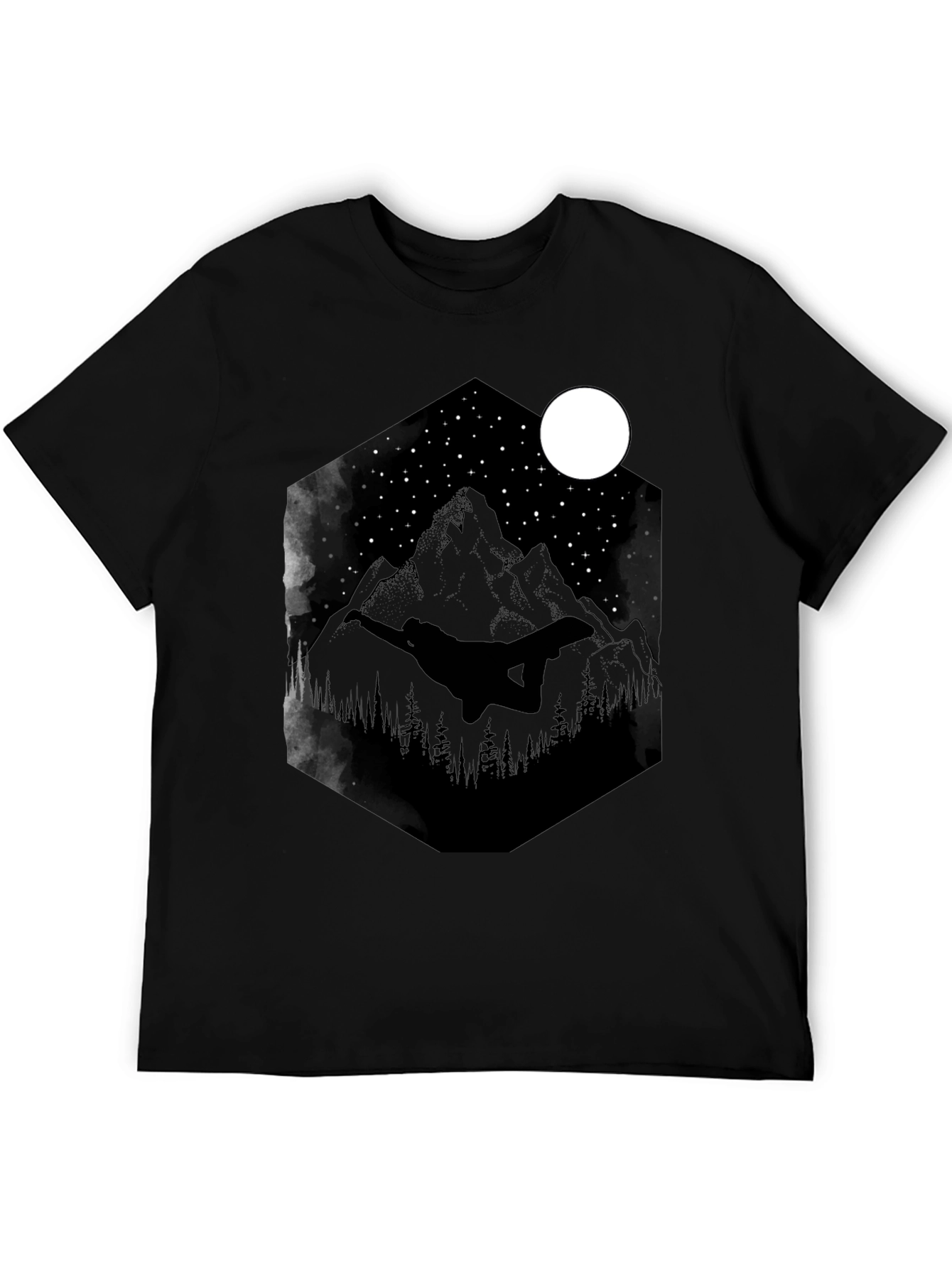 Night Sky Mountain Graphic Tee - Black Cotton Blend