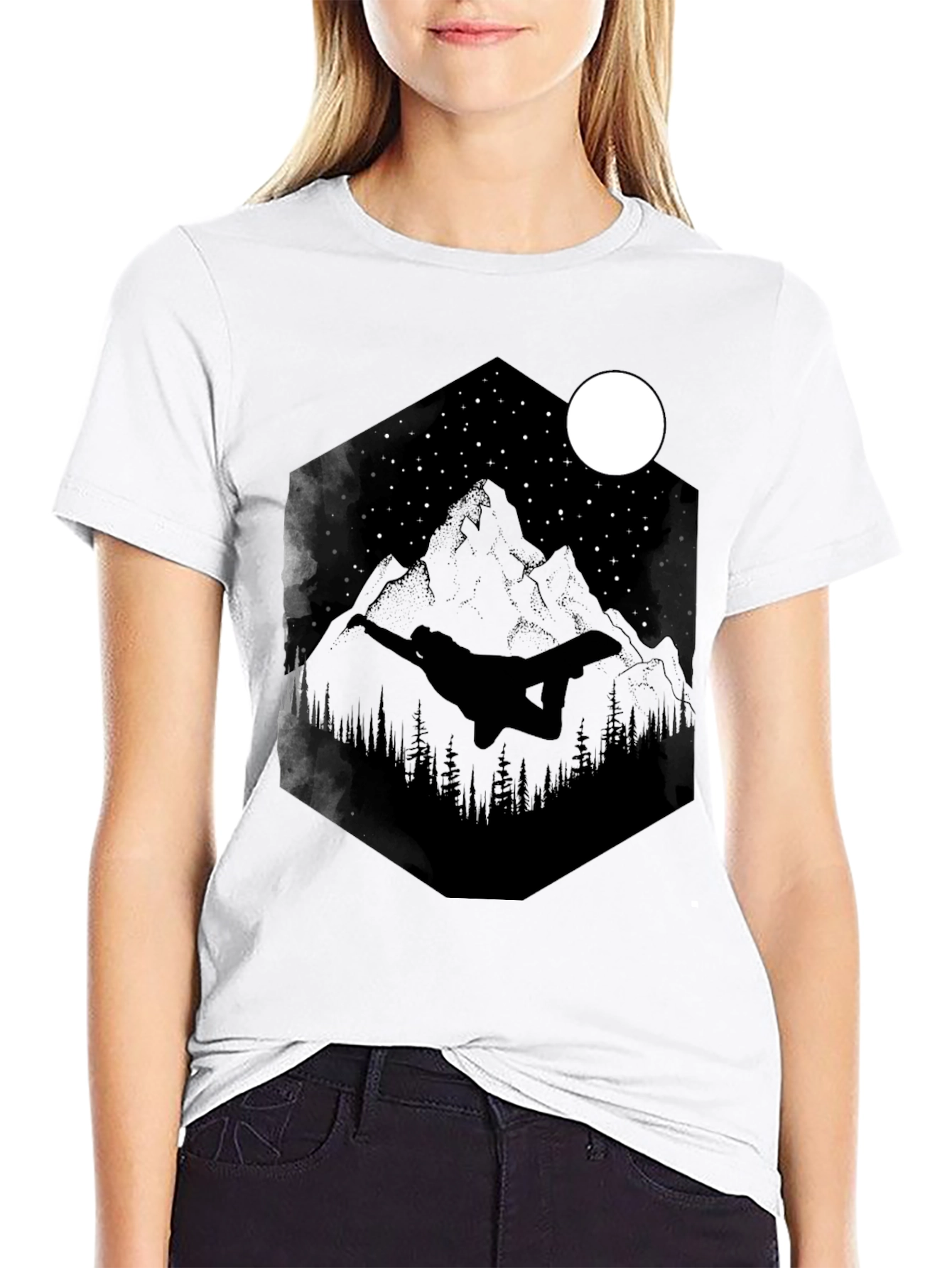 Night Sky Mountain Graphic Tee - Black Cotton Blend