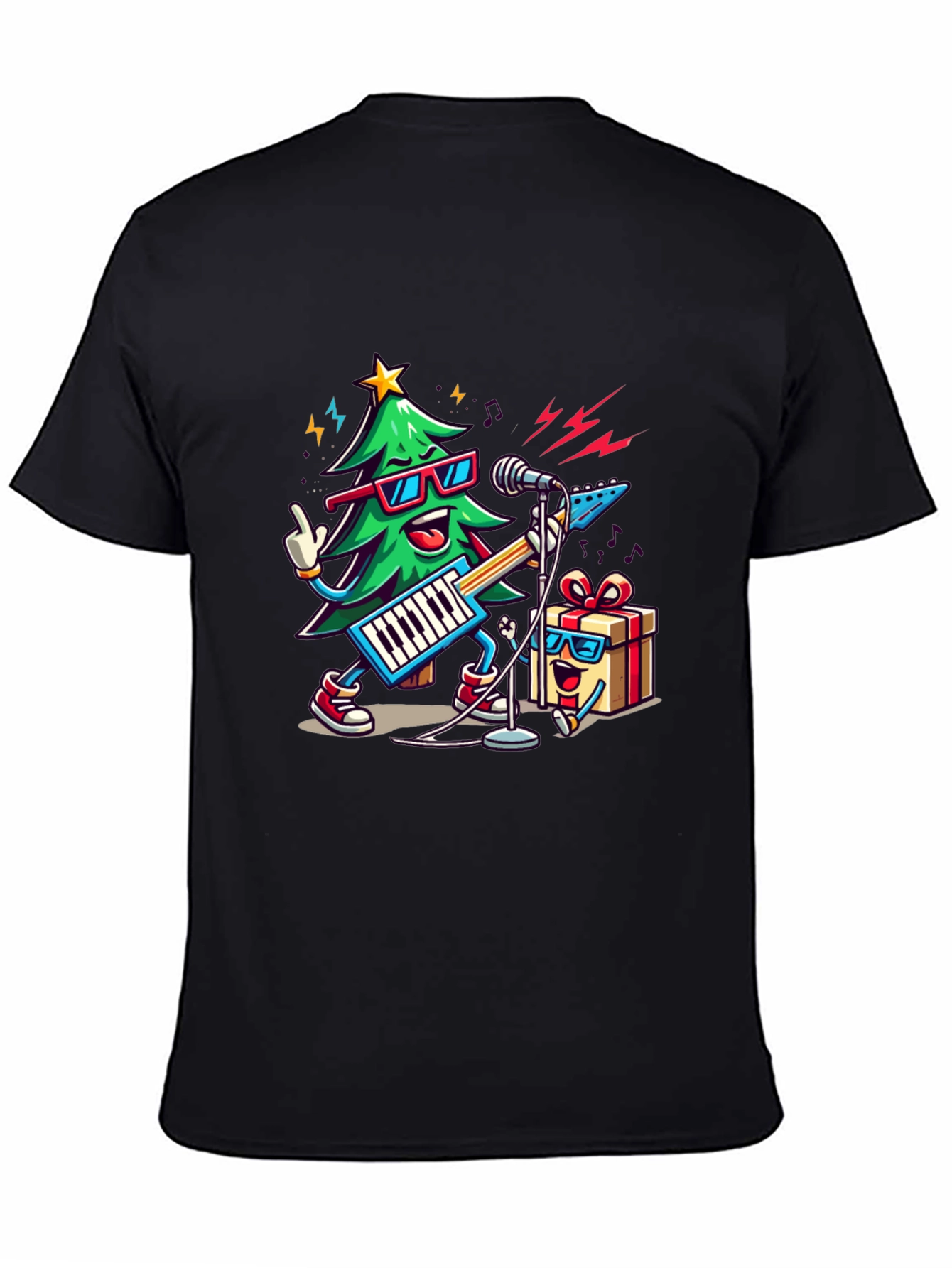 Festive Christmas Tree Rock Band T-Shirt
