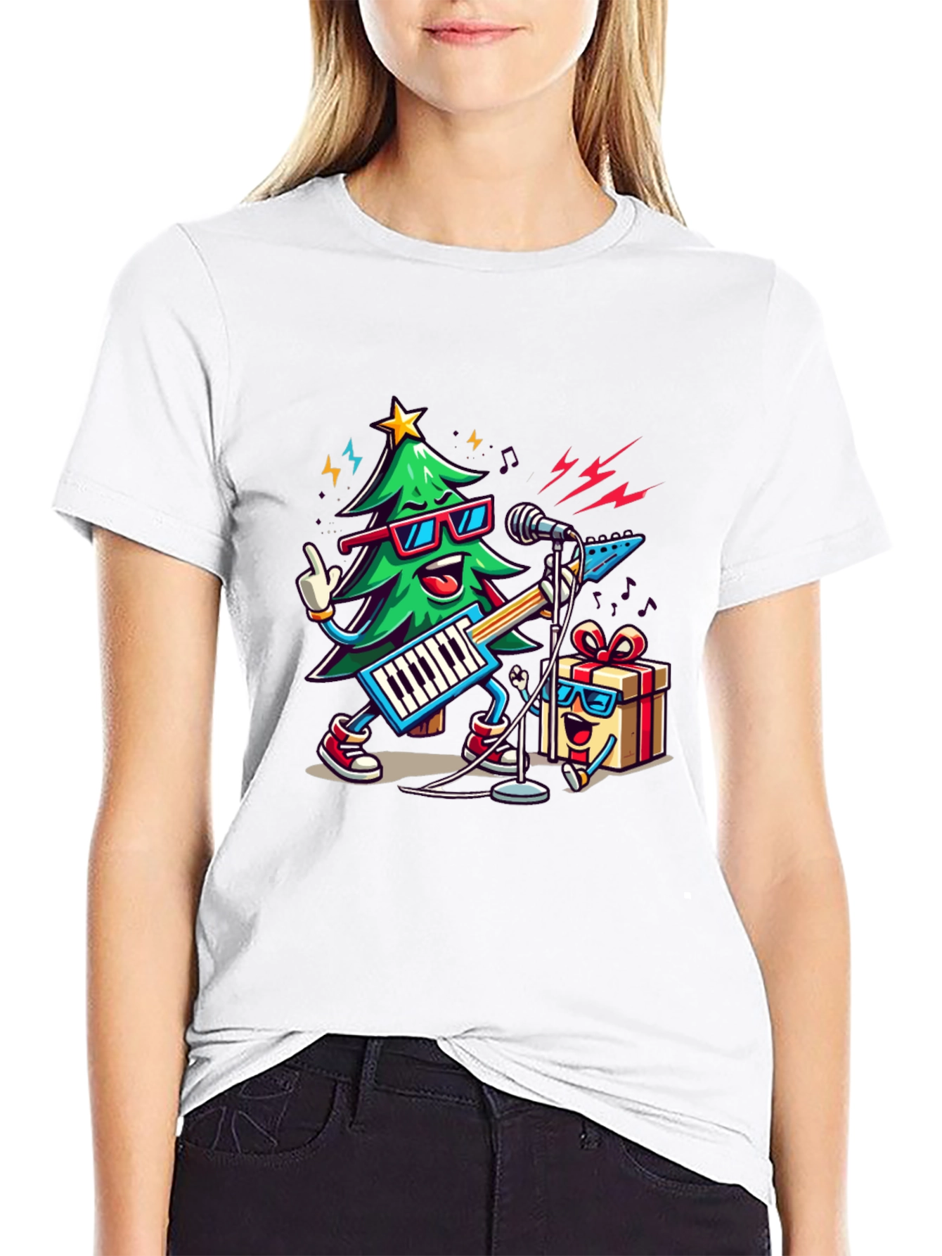 Festive Christmas Tree Rock Band T-Shirt