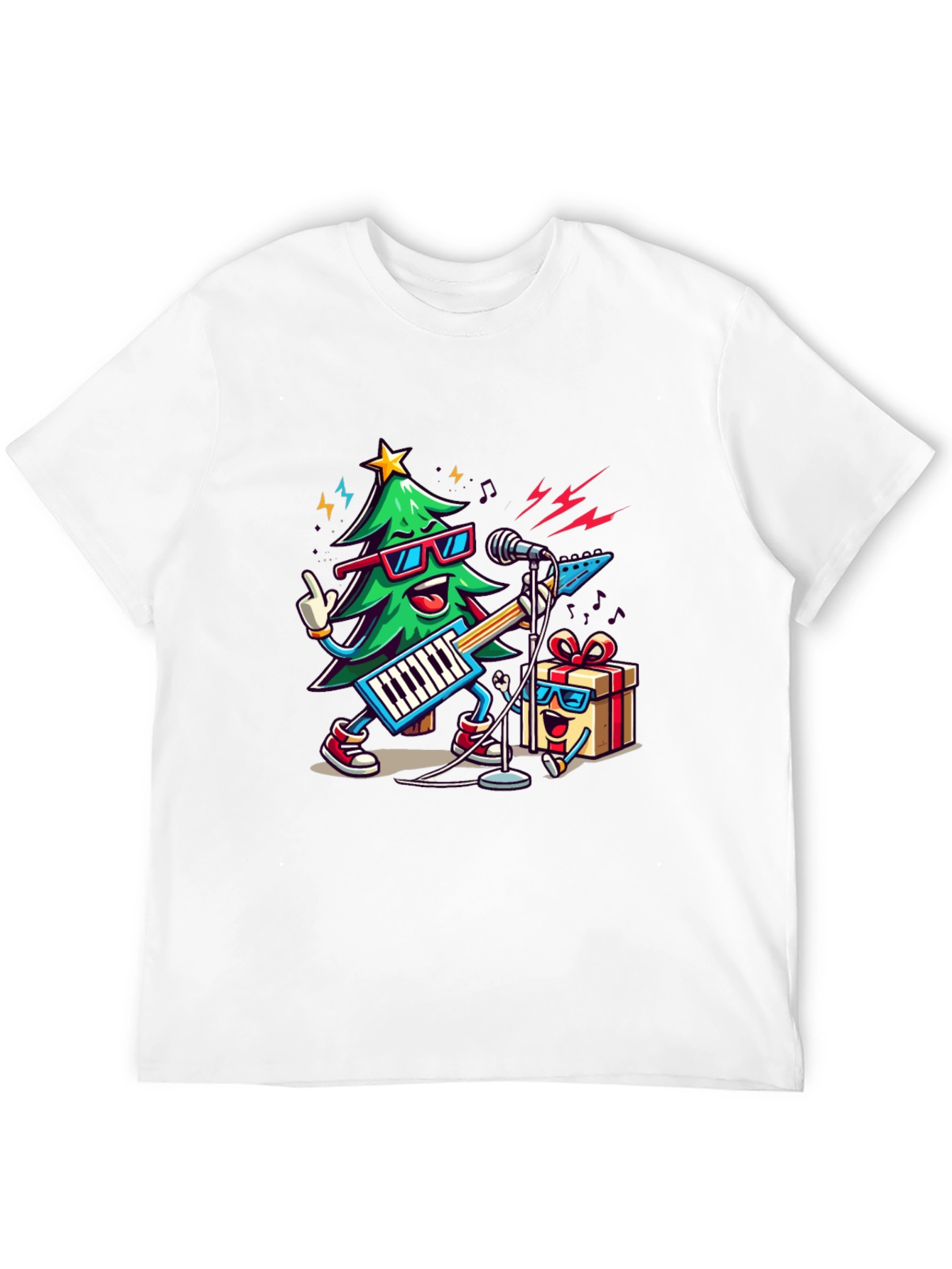 Festive Christmas Tree Rock Band T-Shirt