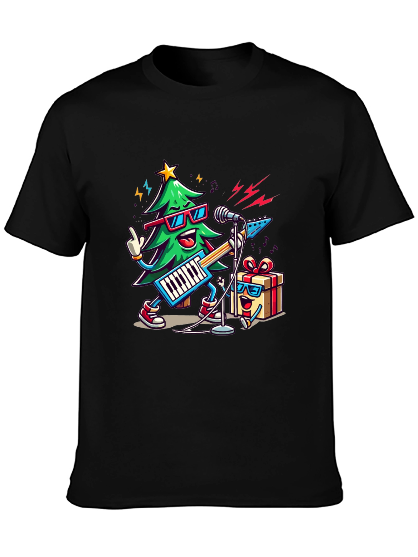 Festive Christmas Tree Rock Band T-Shirt