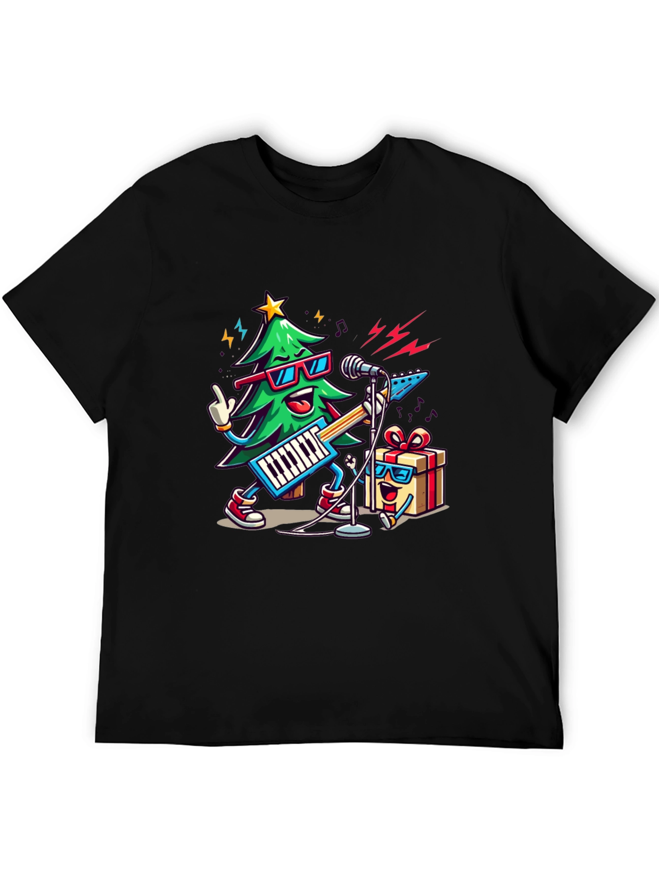 Festive Christmas Tree Rock Band T-Shirt