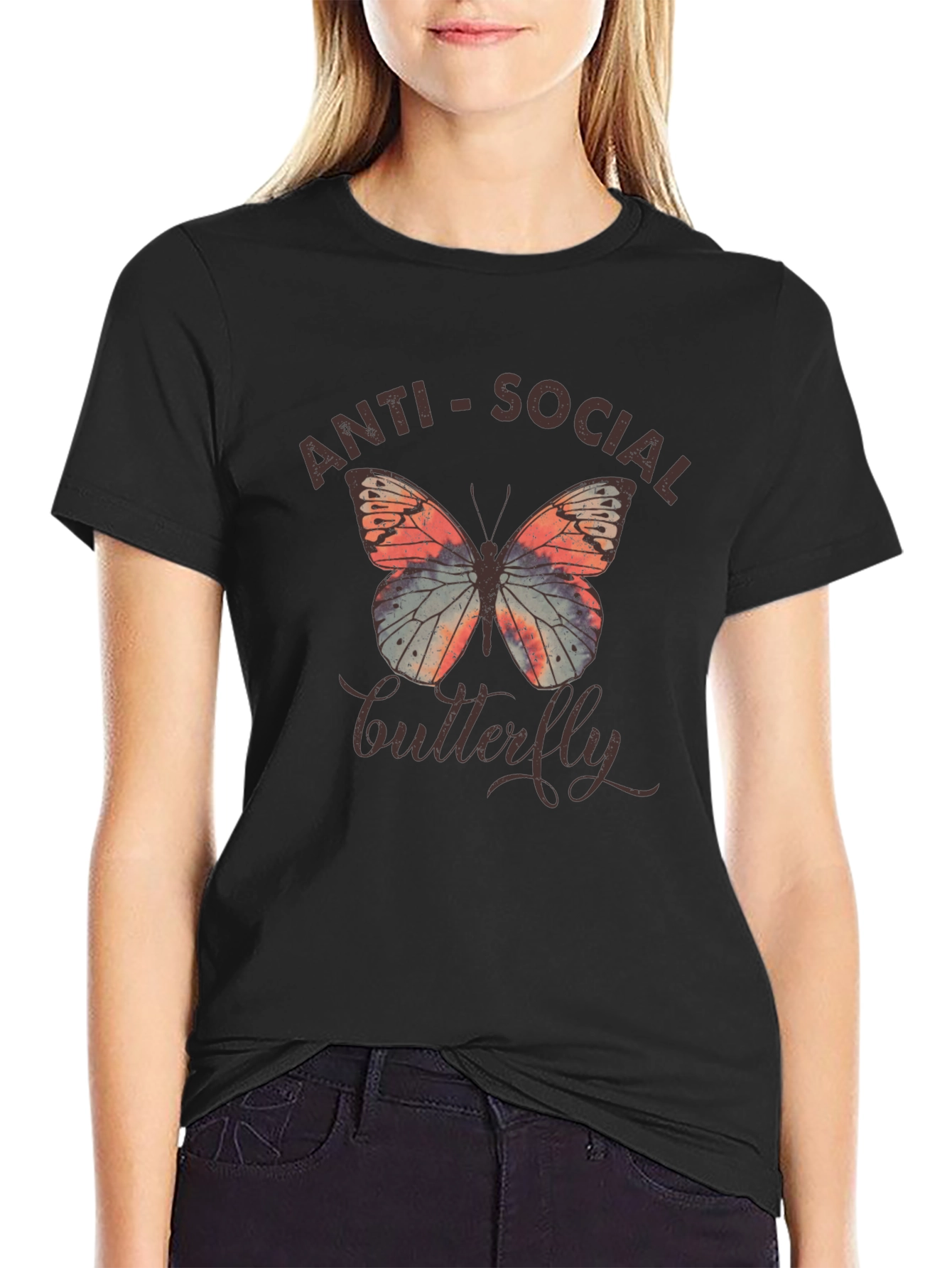 Anti-Social Butterfly Graphic T-Shirt
