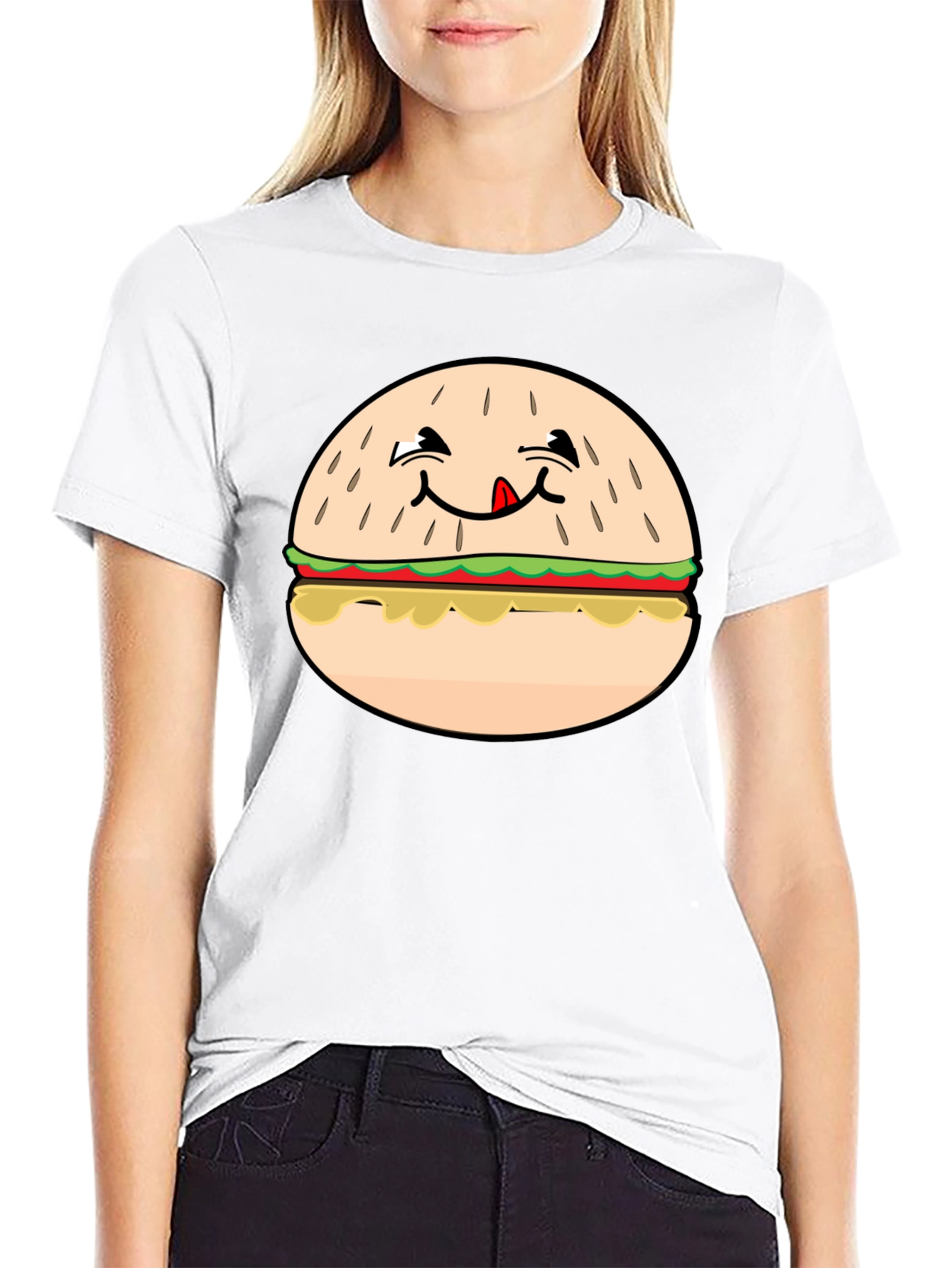 Funny Burger Graphic T-Shirt - Black Crew Neck Tee