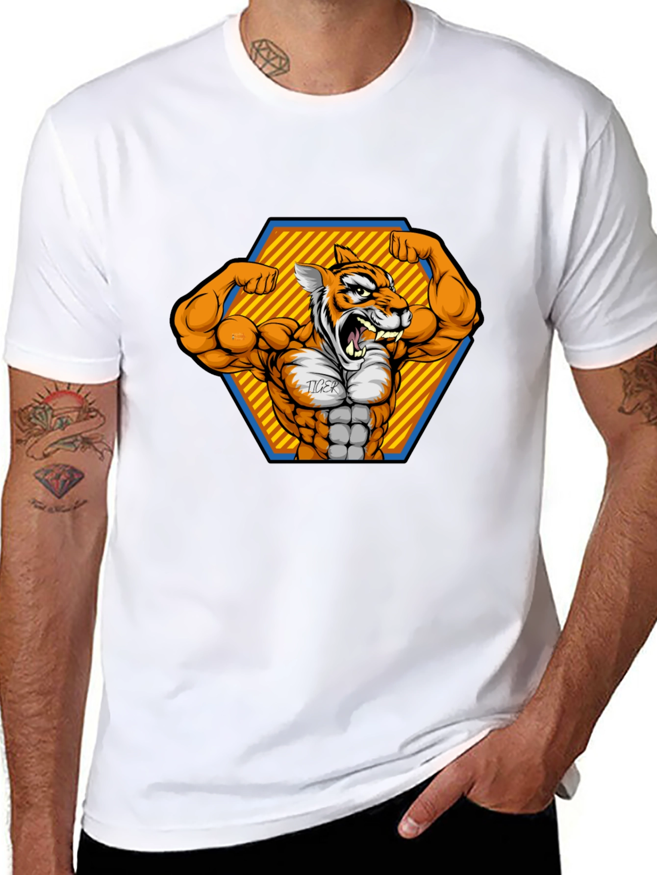 Tiger Gym Cartoon Black T-Shirt
