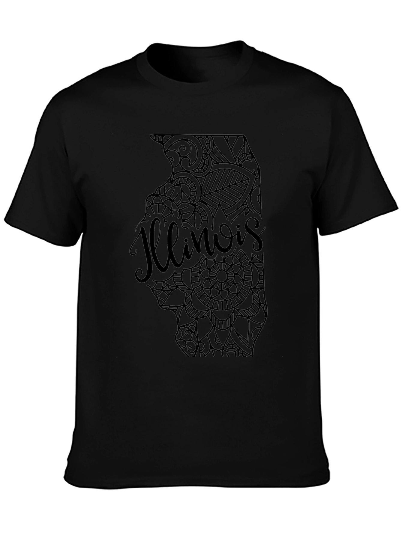 Illinois State Mandala Art Mens Black T-Shirt