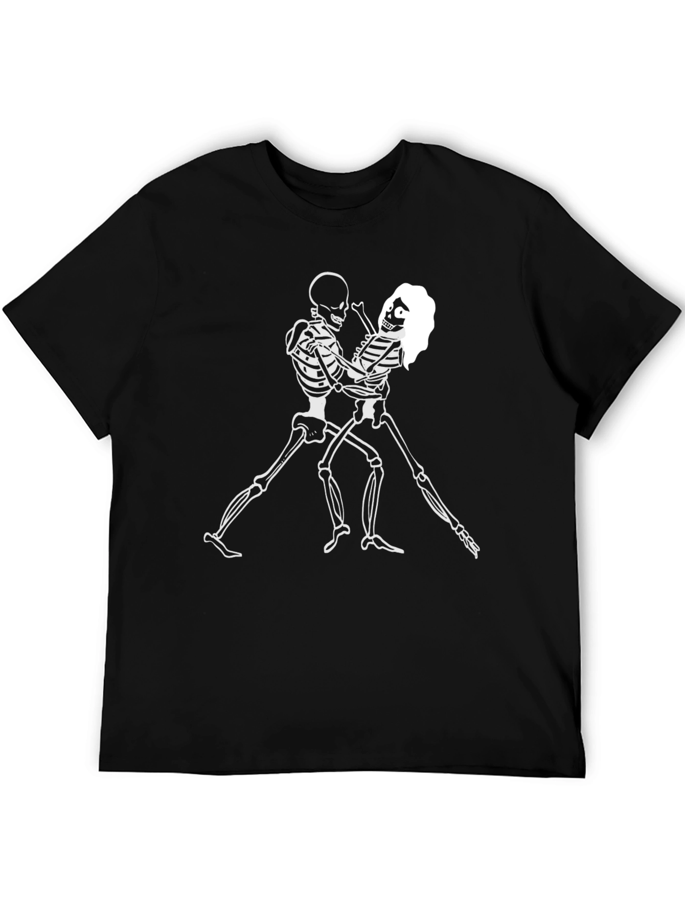 Dancing Skeletons Graphic Tee - Black Crewneck Shirt