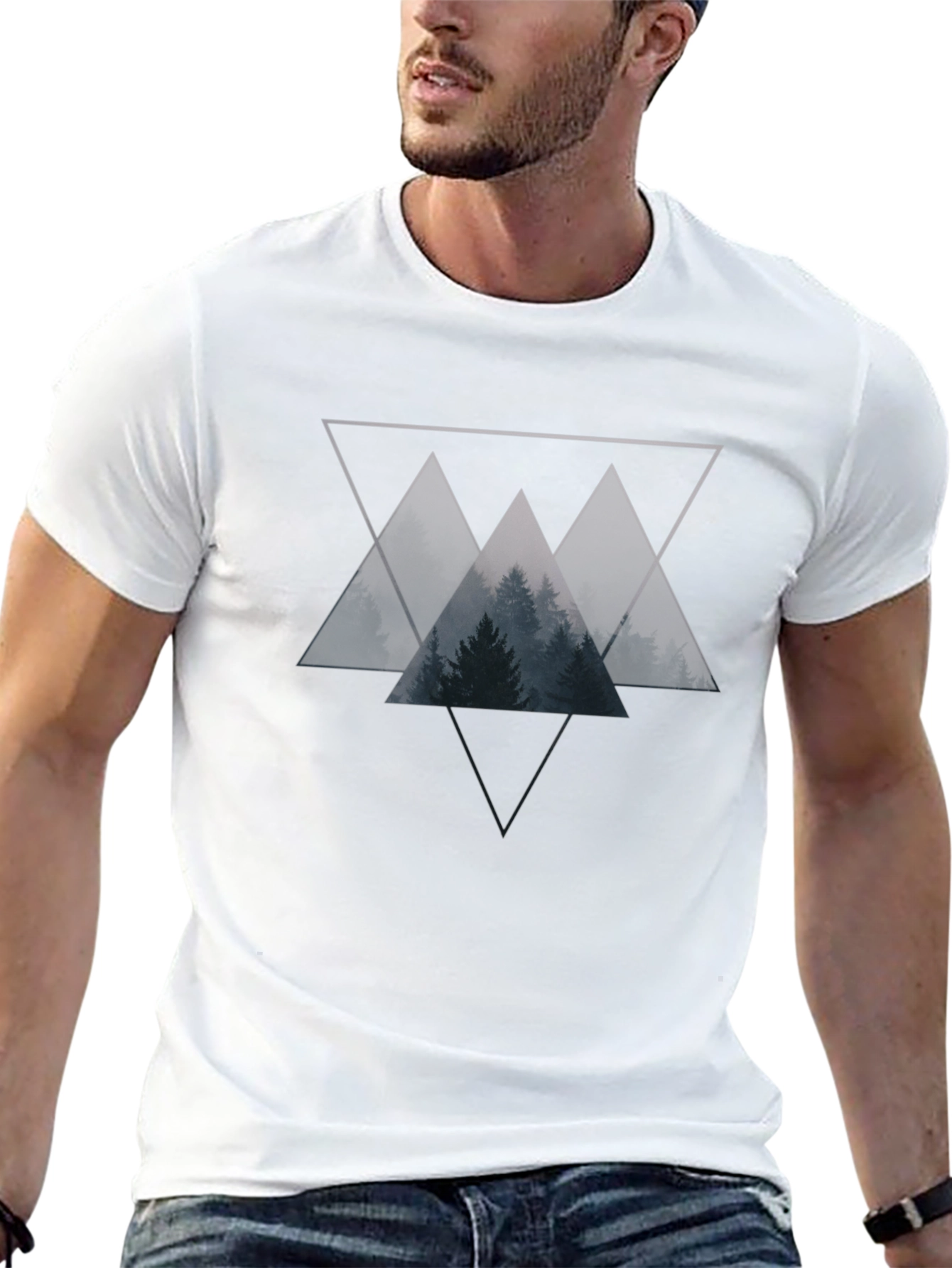 Geometric Forest Graphic Tee - Black Cotton Blend