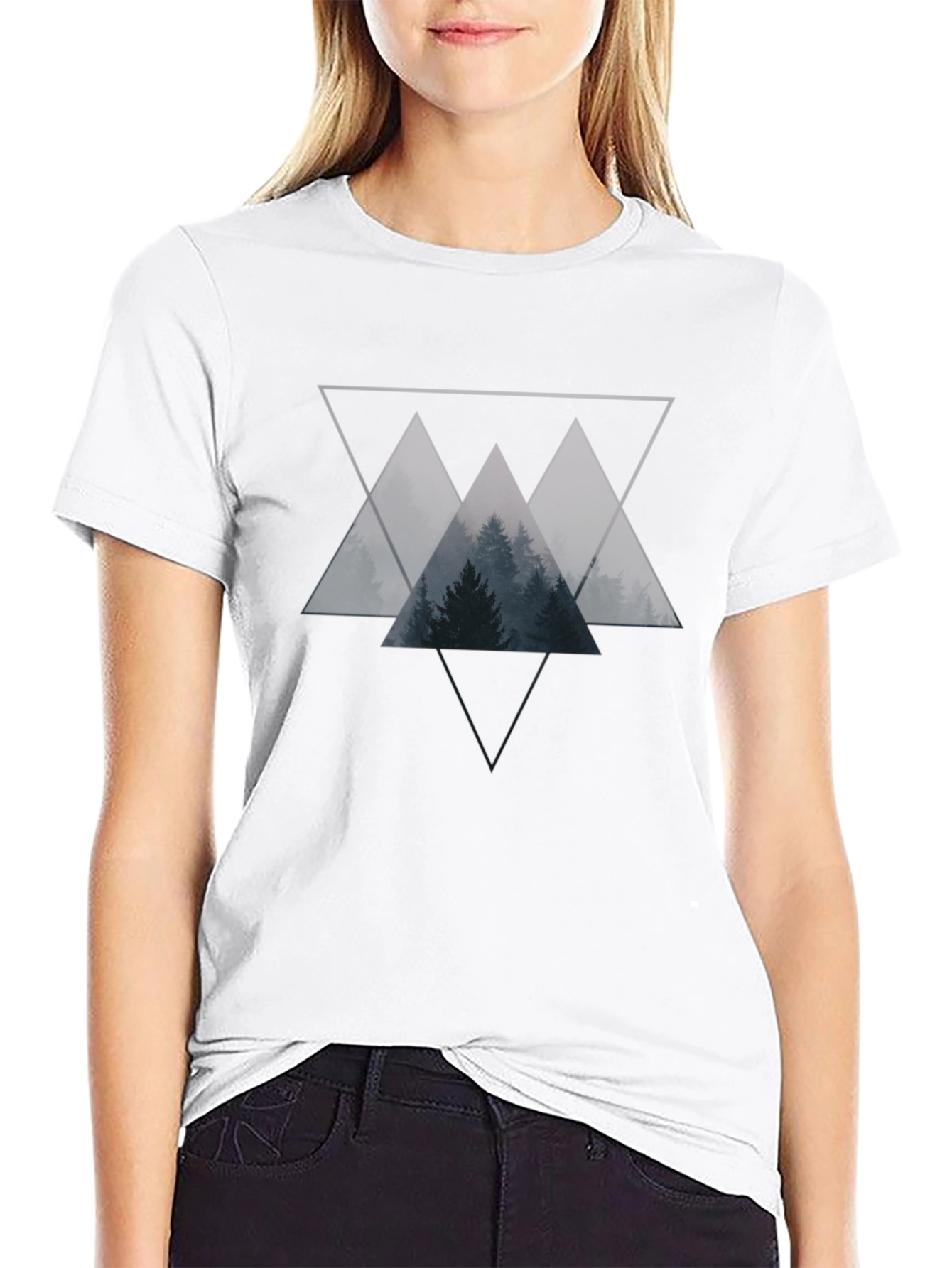 Geometric Forest Graphic Tee - Black Cotton Blend