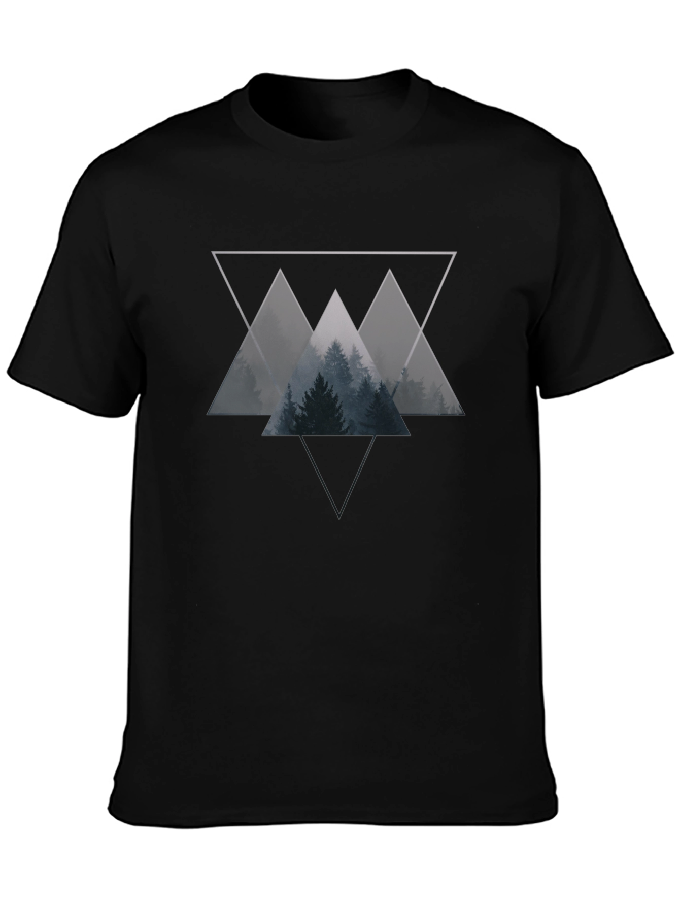 Geometric Forest Graphic Tee - Black Cotton Blend