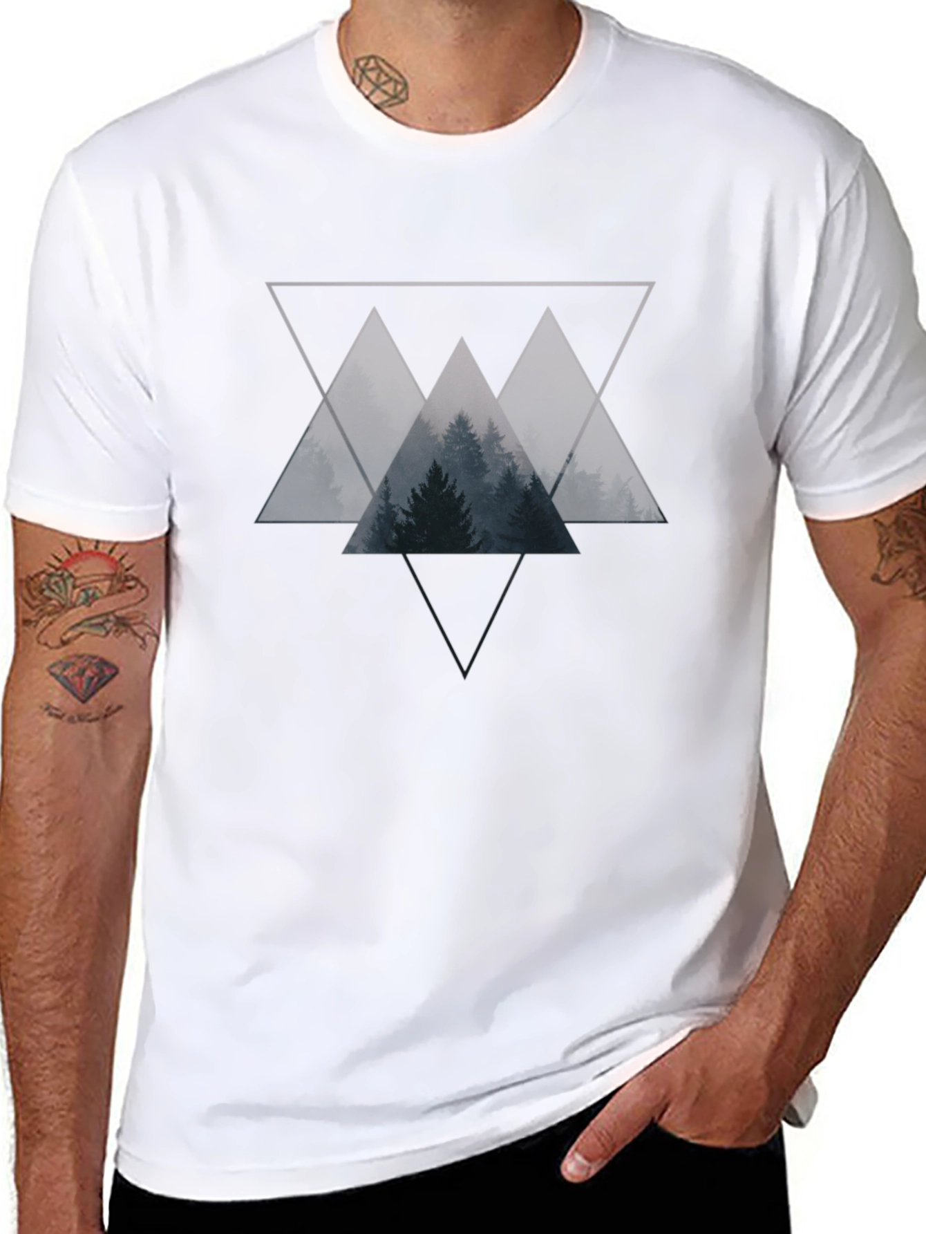 Geometric Forest Graphic Tee - Black Cotton Blend