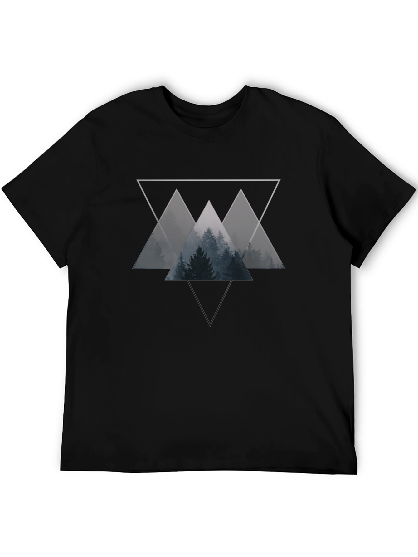 Geometric Forest Graphic Tee - Black Cotton Blend