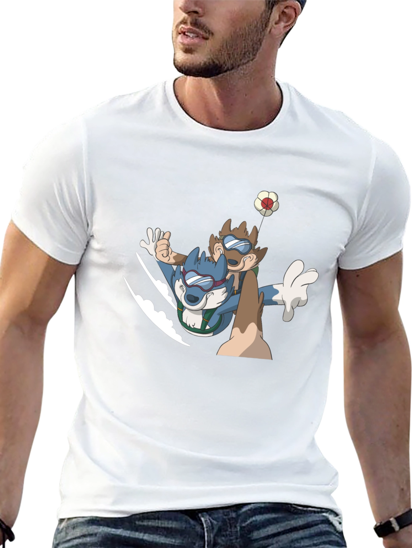 Cartoon Animal Skydive Black Tee