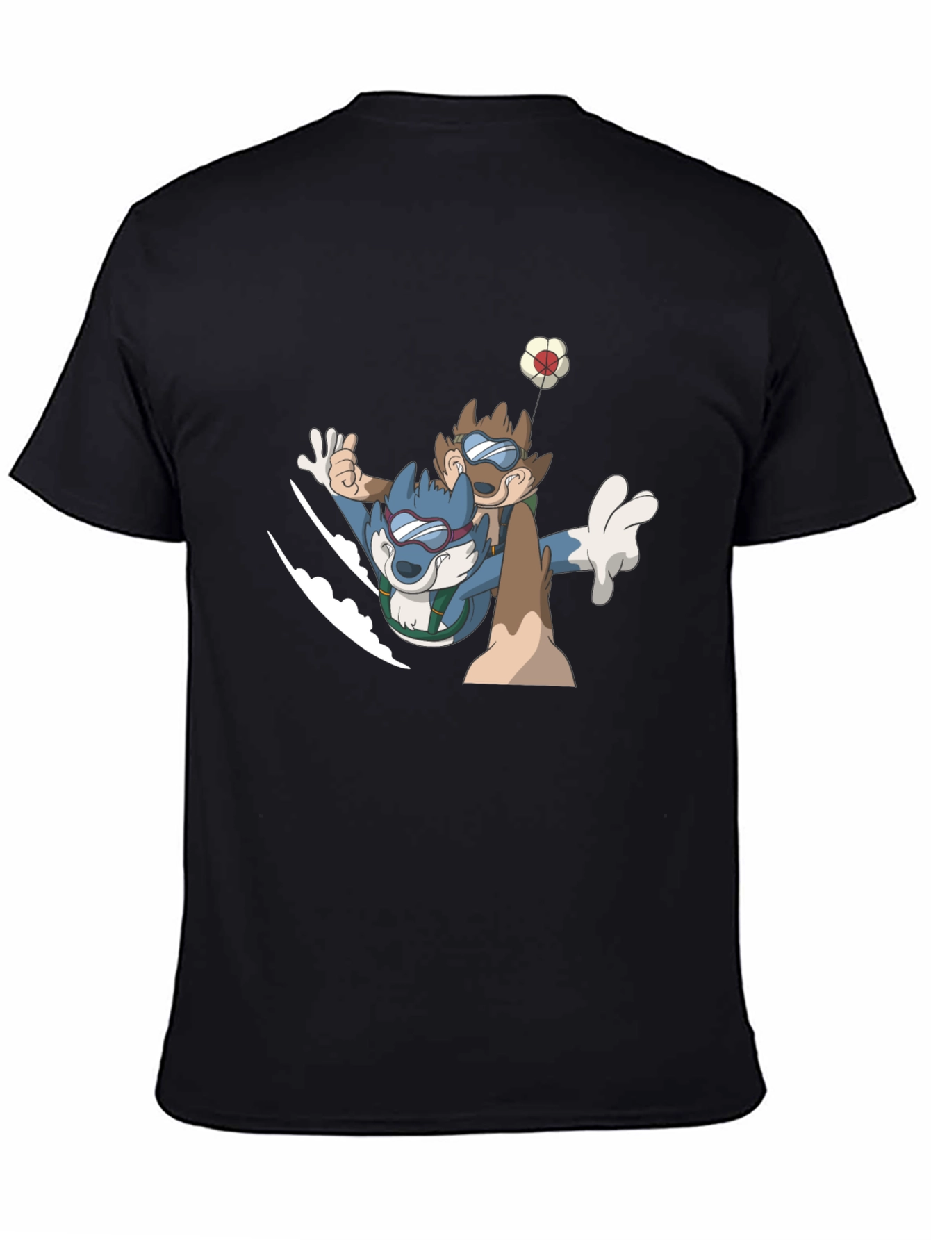 Cartoon Animal Skydive Black Tee