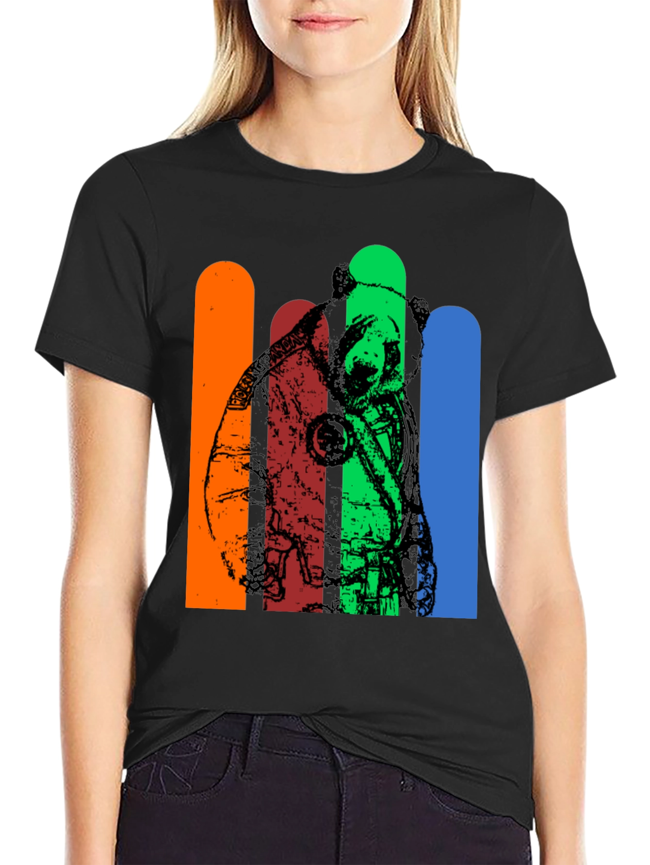 Retro Panda Bear Graphic Tee - Black T-Shirt
