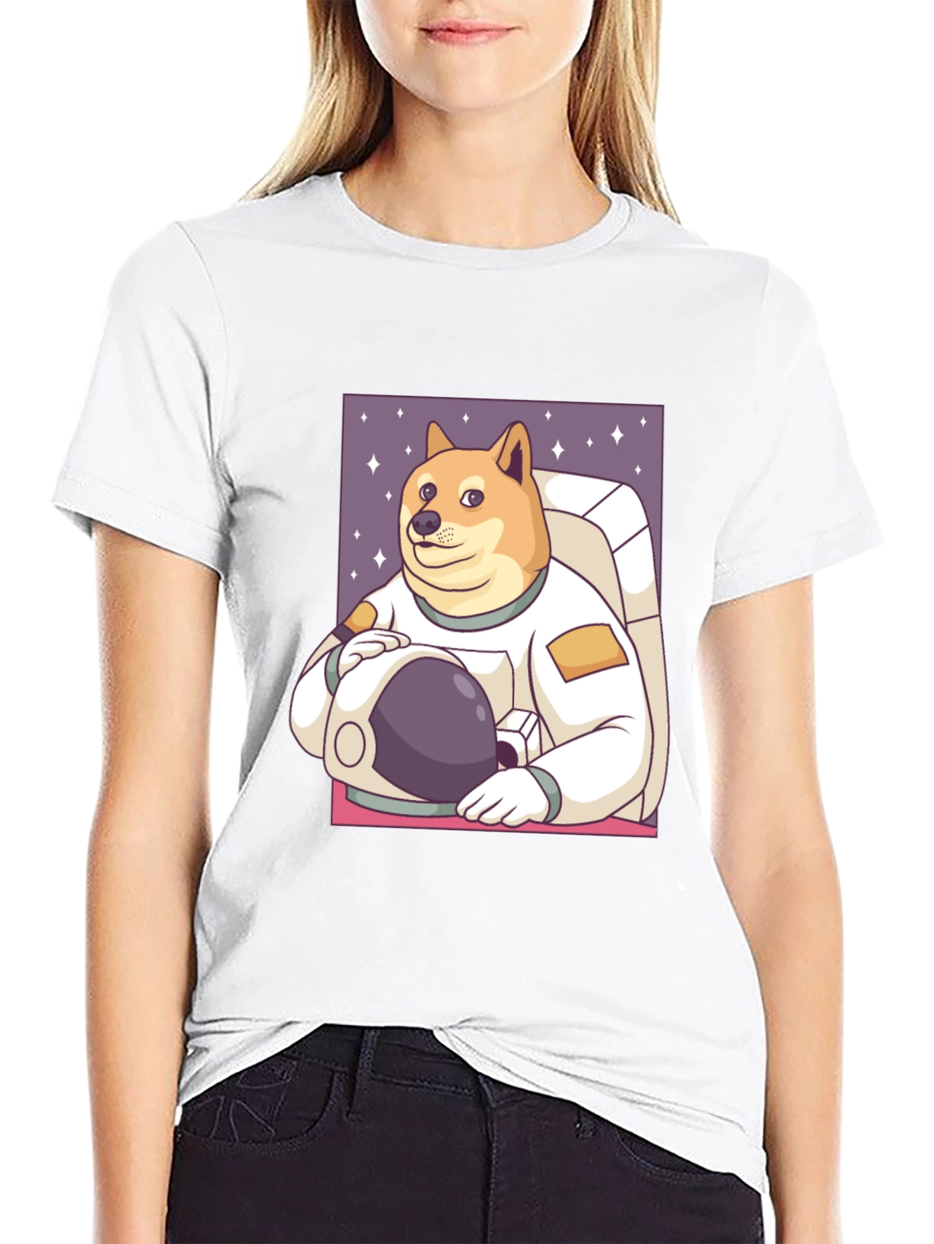 Doge Astronaut Graphic Tee - Black Cotton Blend