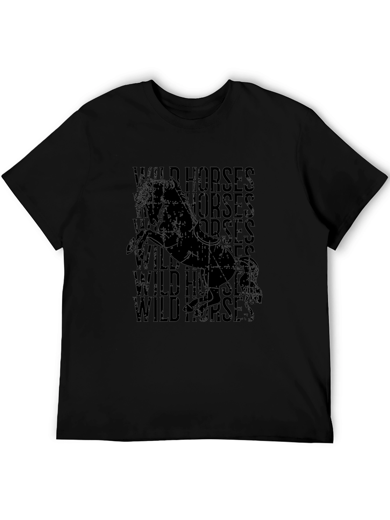 Wild Horses Graphic Print Black T-Shirt