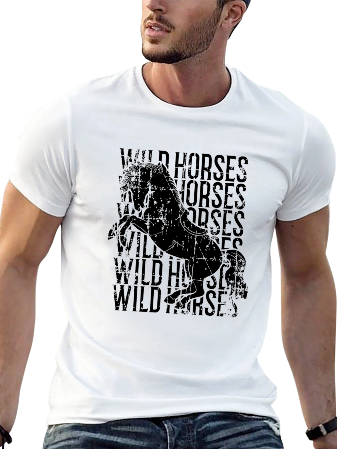 Wild Horses Graphic Print Black T-Shirt