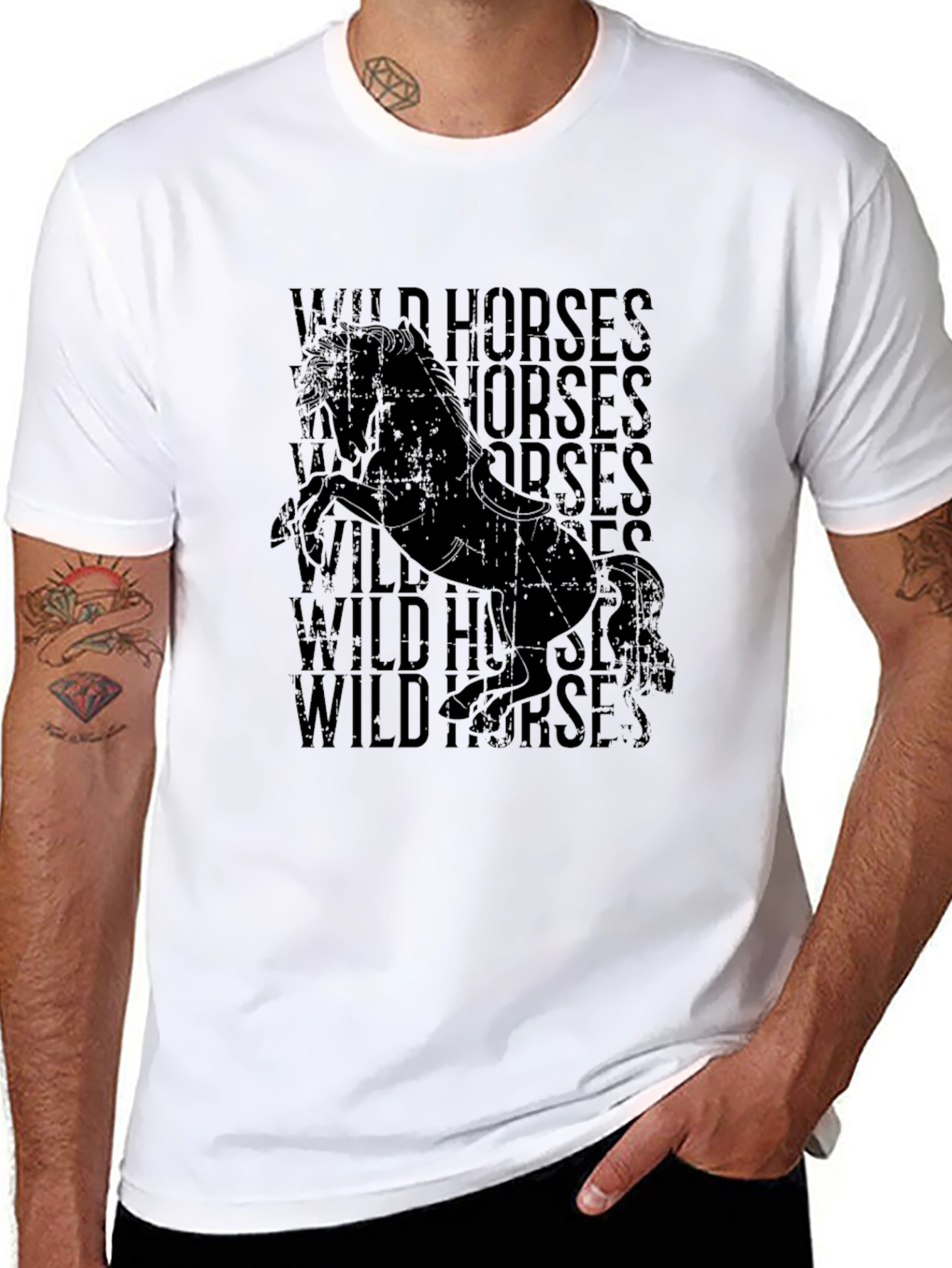 Wild Horses Graphic Print Black T-Shirt