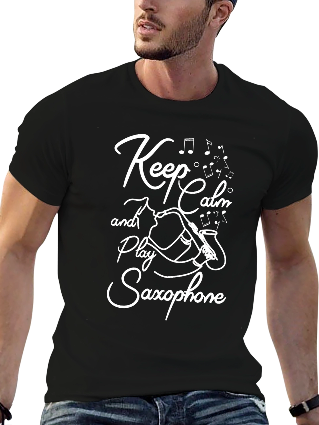 Keep Calm Play Saxophone Black T-Shirt