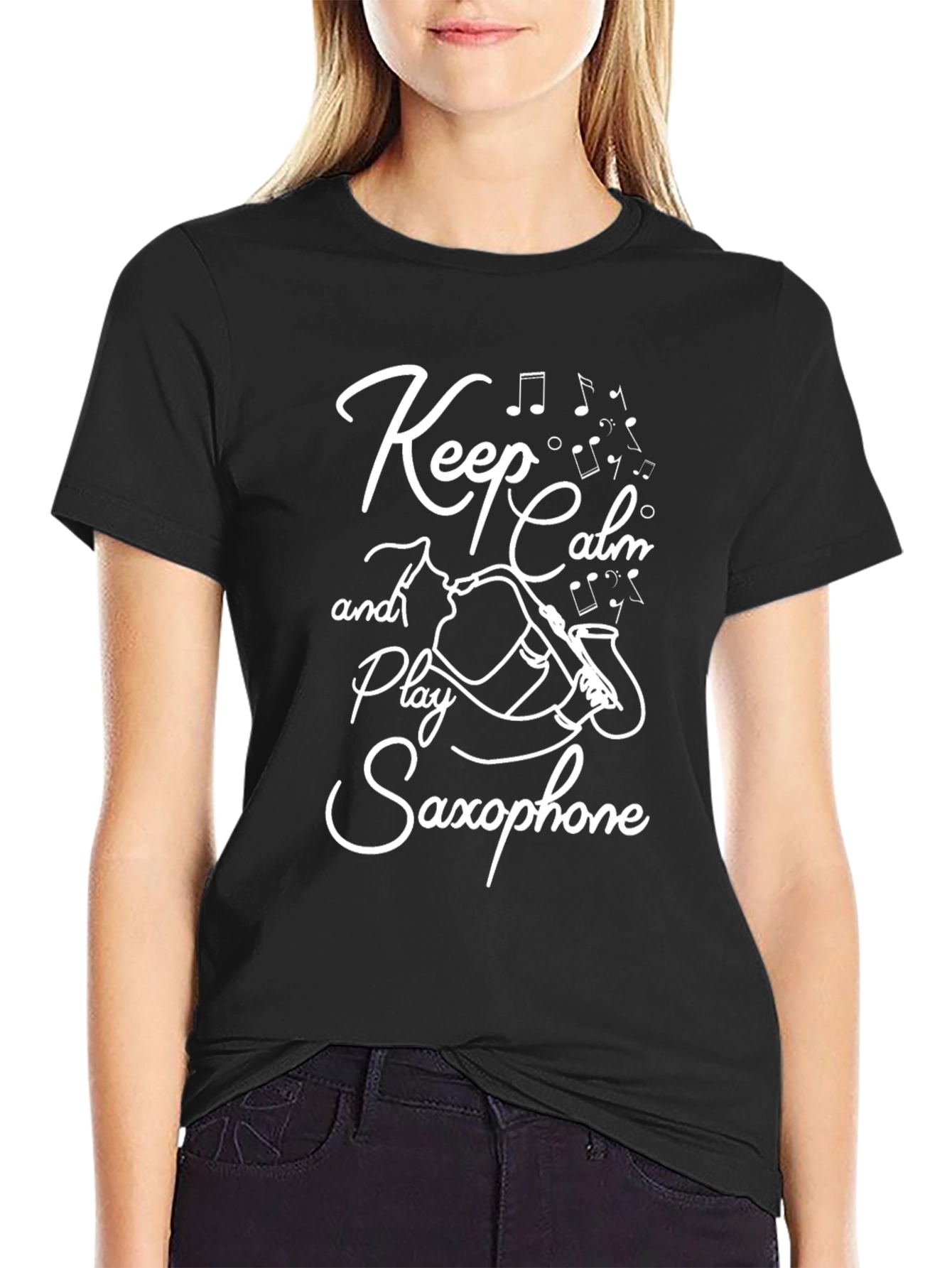 Keep Calm Play Saxophone Black T-Shirt
