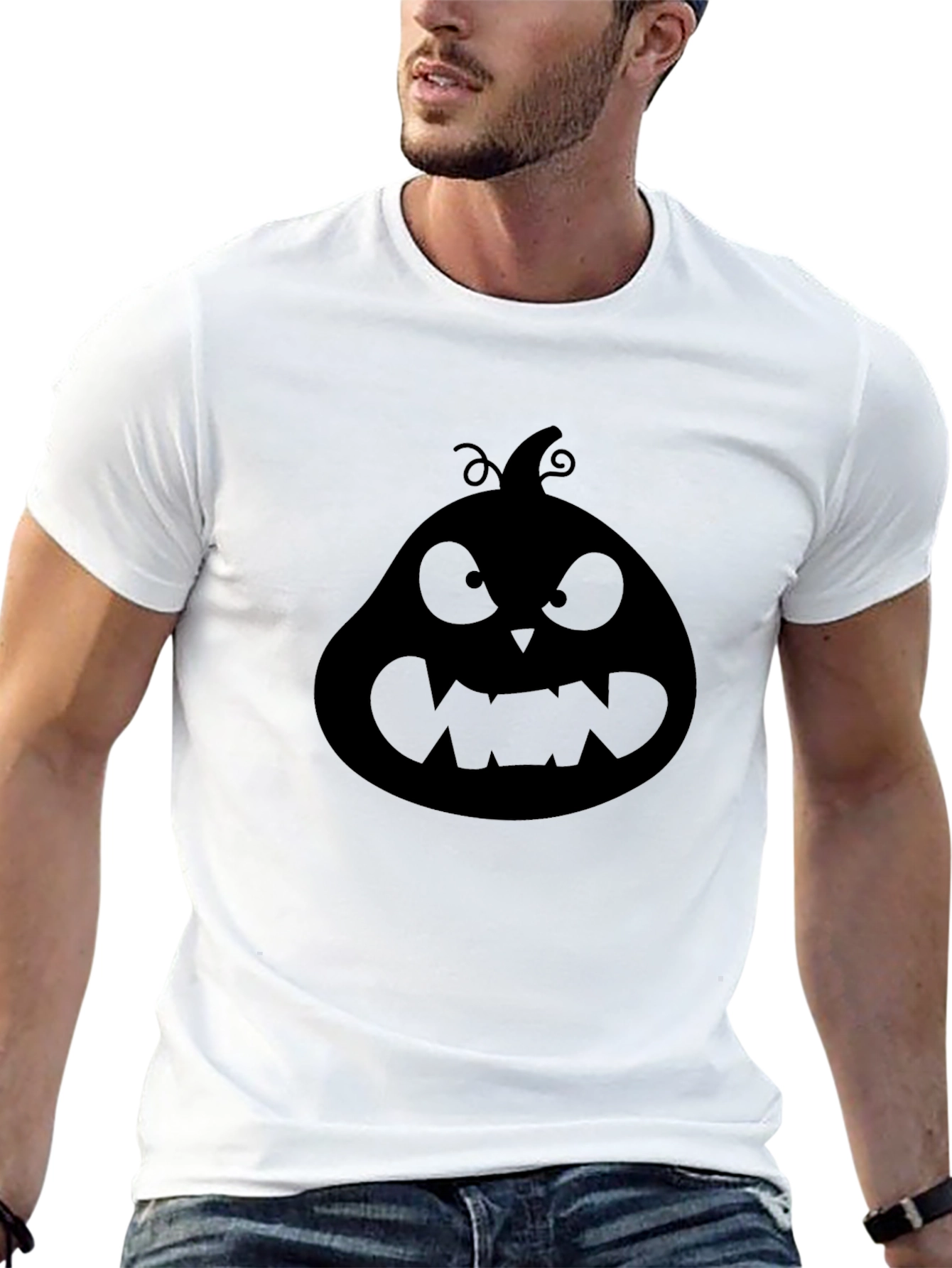 Halloween Pumpkin Face Graphic Tee - Black