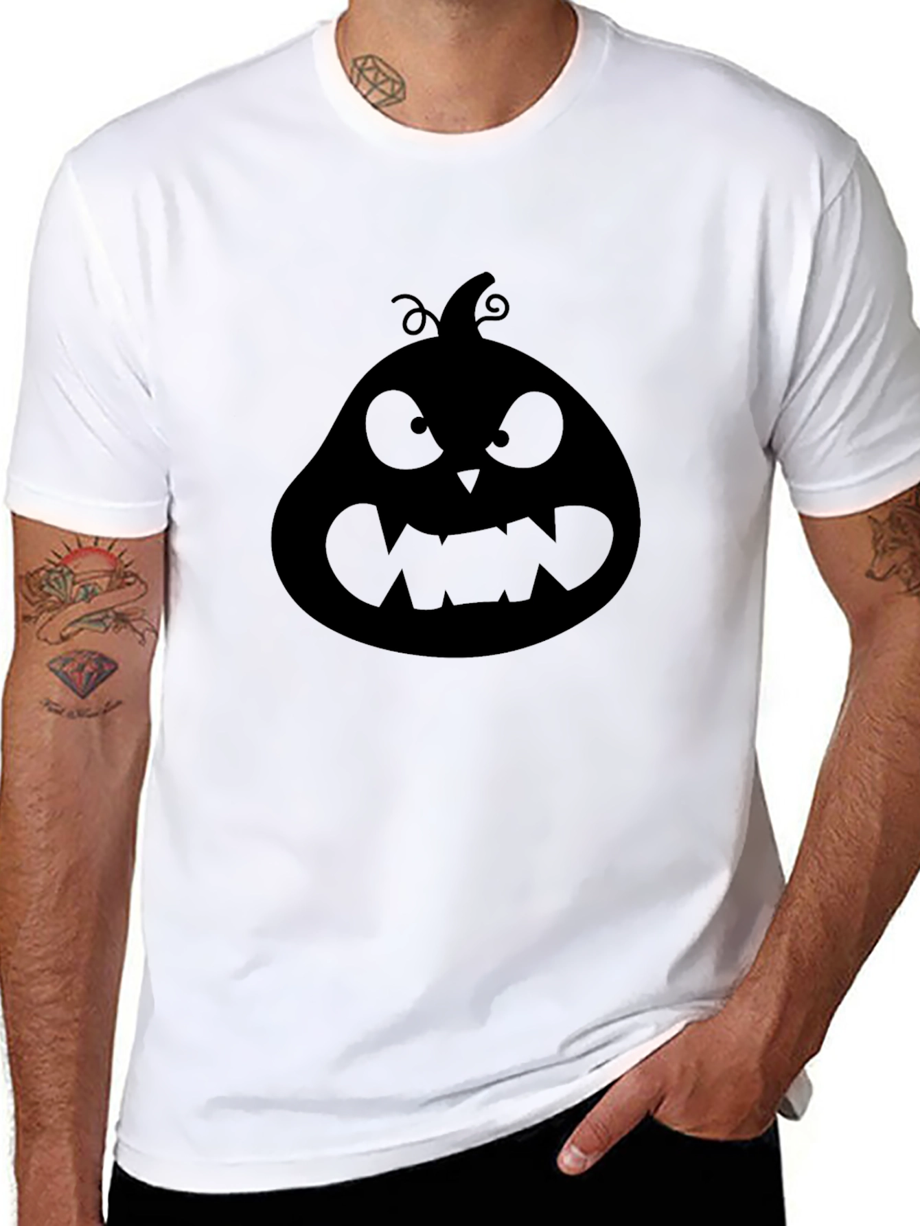 Halloween Pumpkin Face Graphic Tee - Black