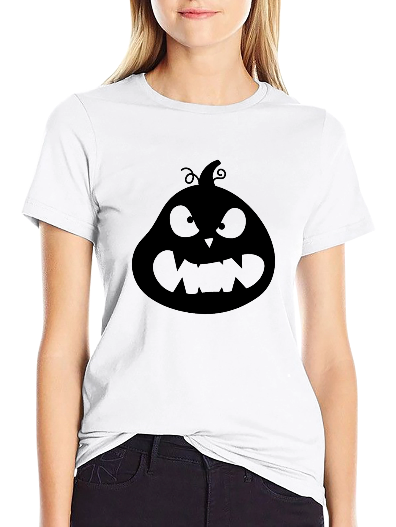 Halloween Pumpkin Face Graphic Tee - Black