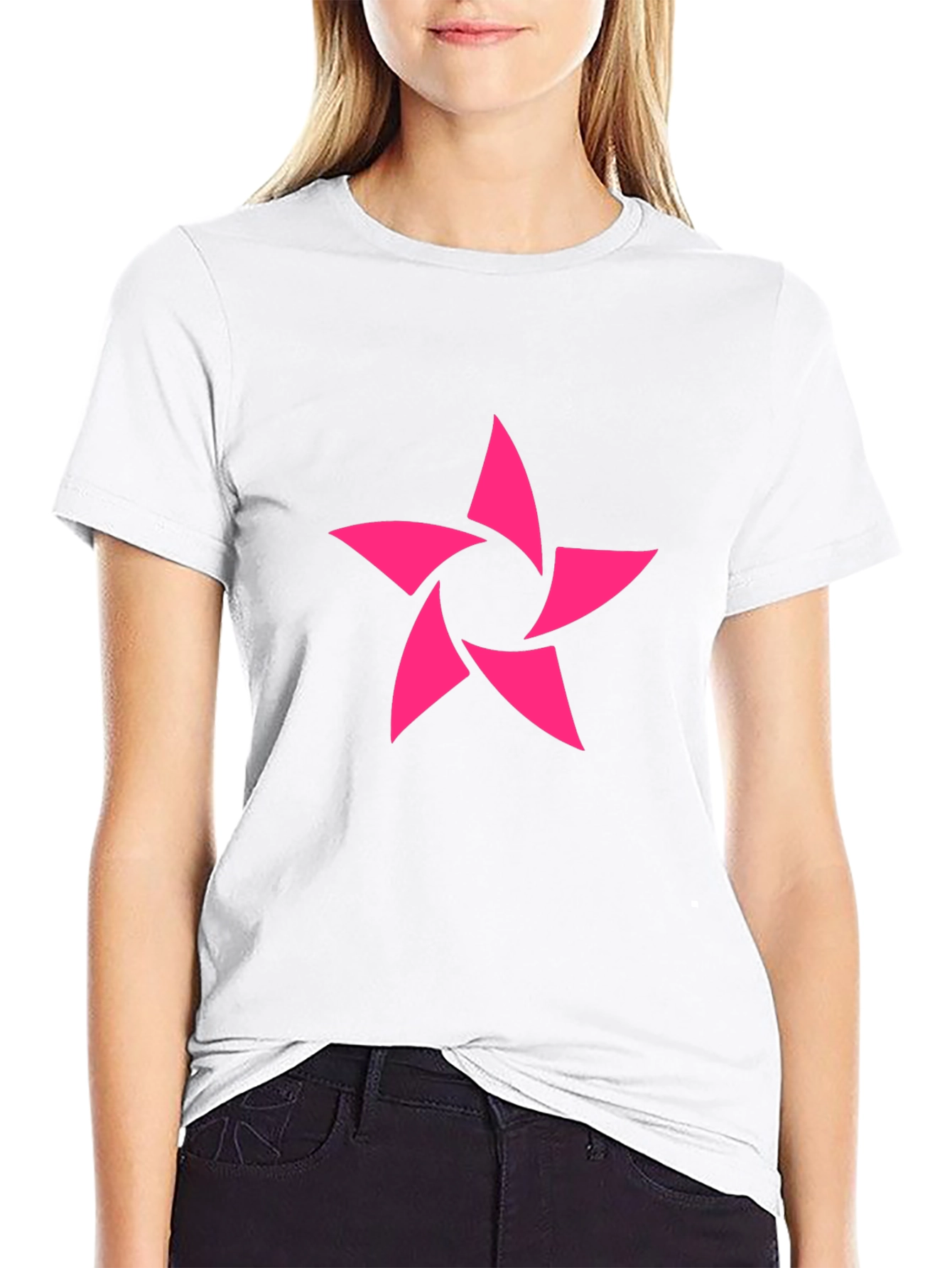 Modern Pink Star Graphic Black T-Shirt