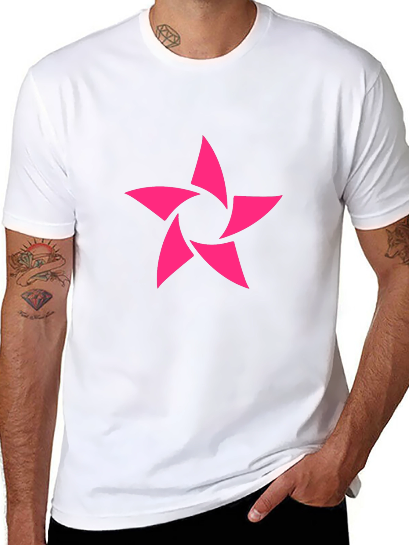 Modern Pink Star Graphic Black T-Shirt