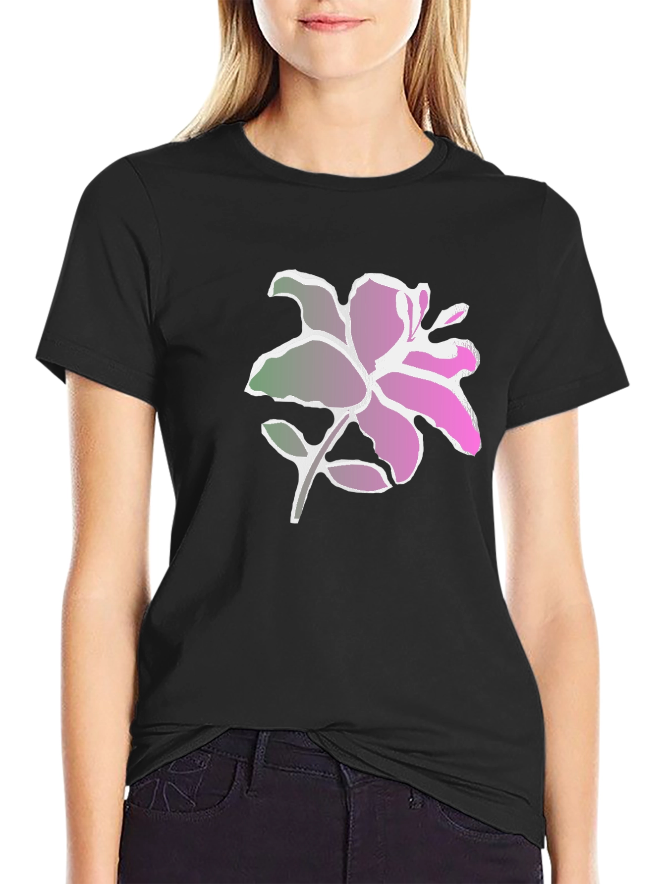 Floral Graphic Print Tee - Black Casual Shirt