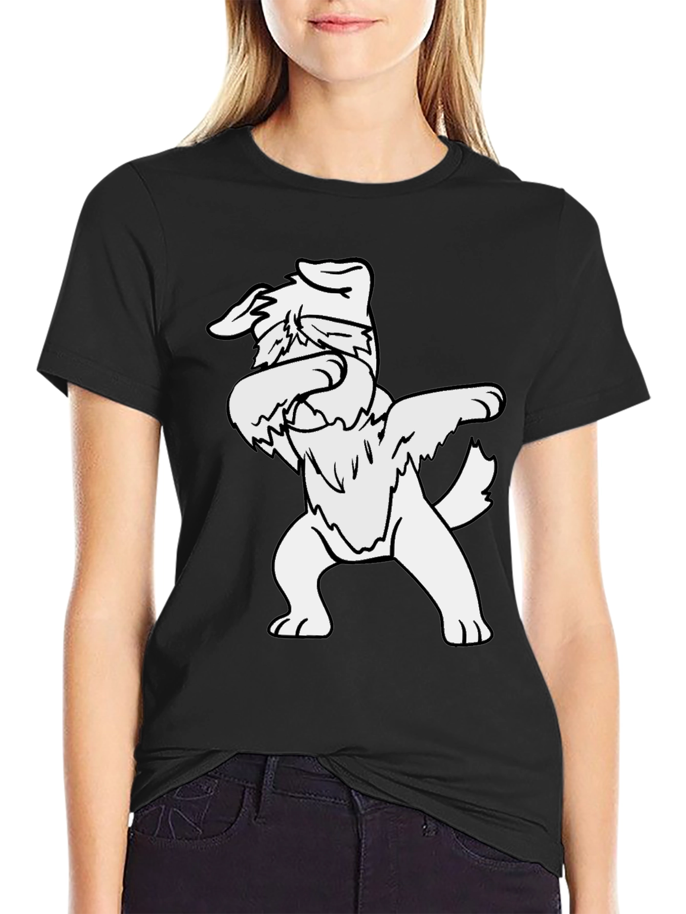 Dabbing Dog Graphic Tee - Black Cotton T-Shirt