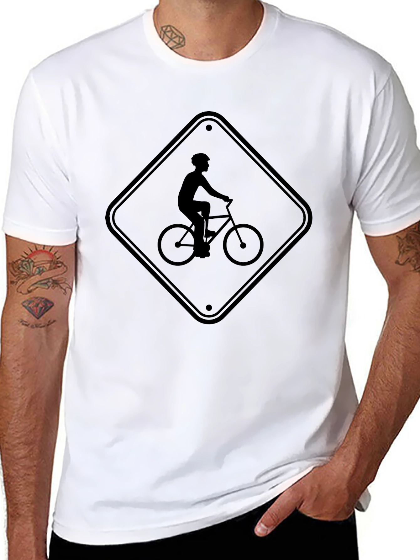 Bicycle Sign Graphic Tee - Black Casual Shirt