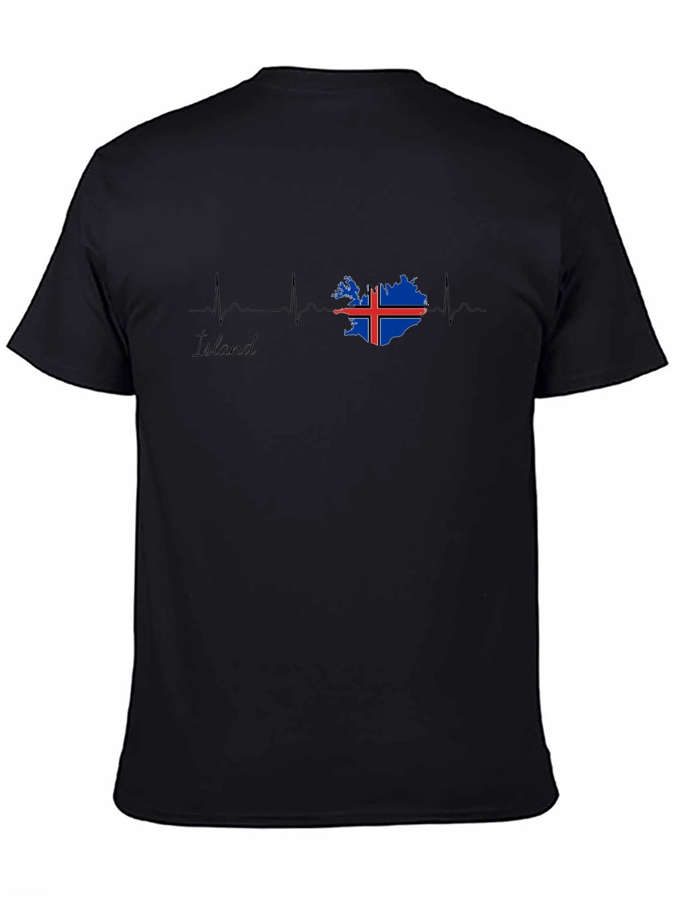 Iceland Flag Heartbeat T-Shirt - Black