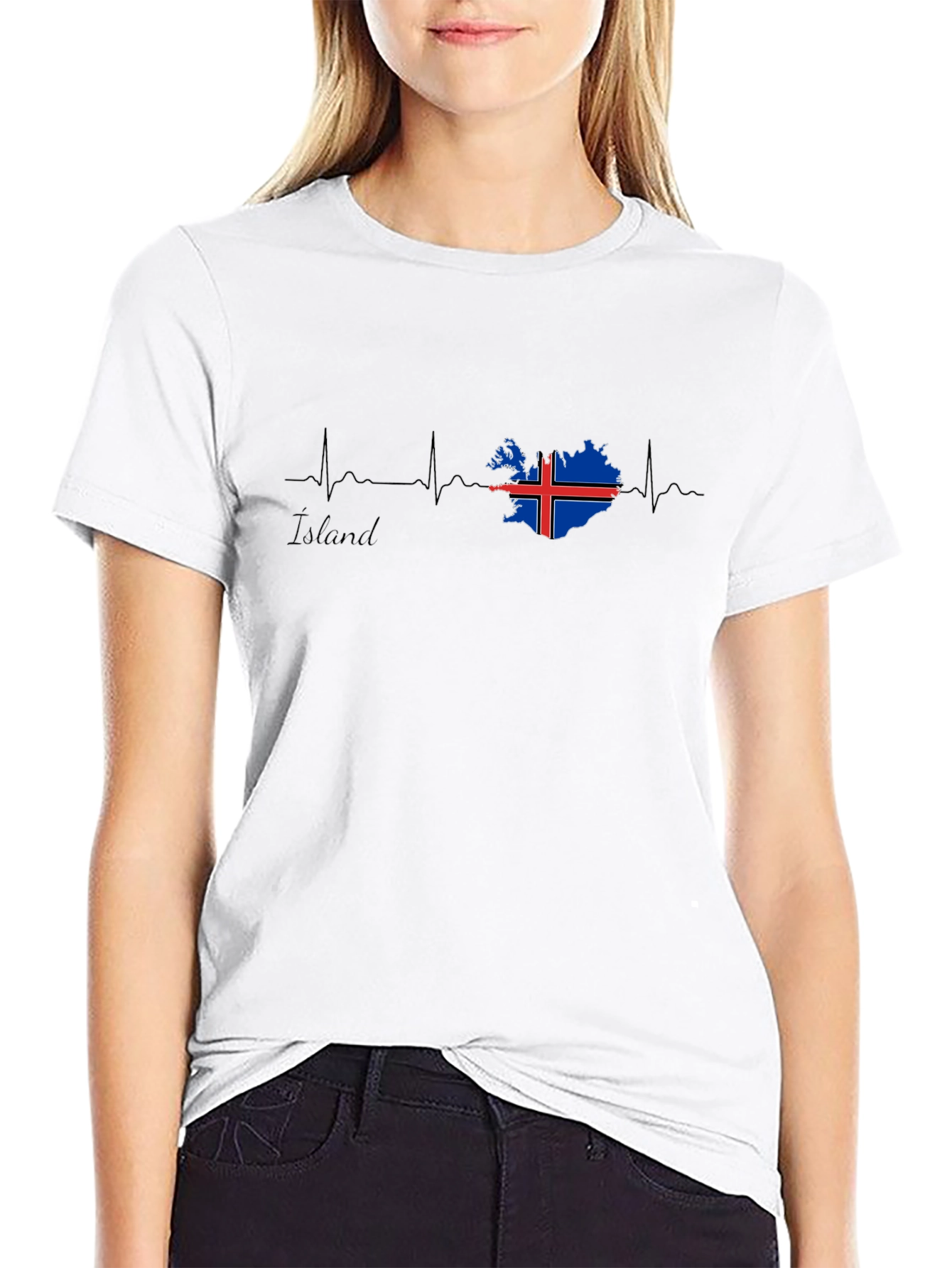 Iceland Flag Heartbeat T-Shirt - Black