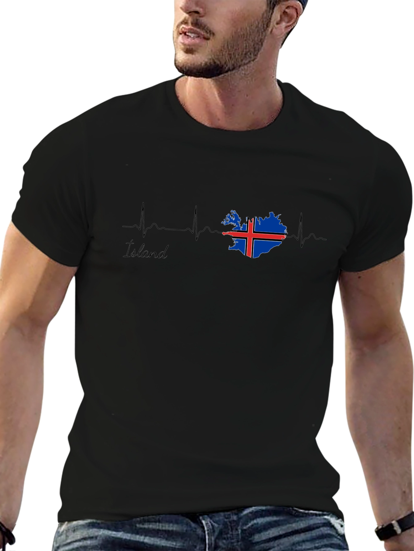 Iceland Flag Heartbeat T-Shirt - Black