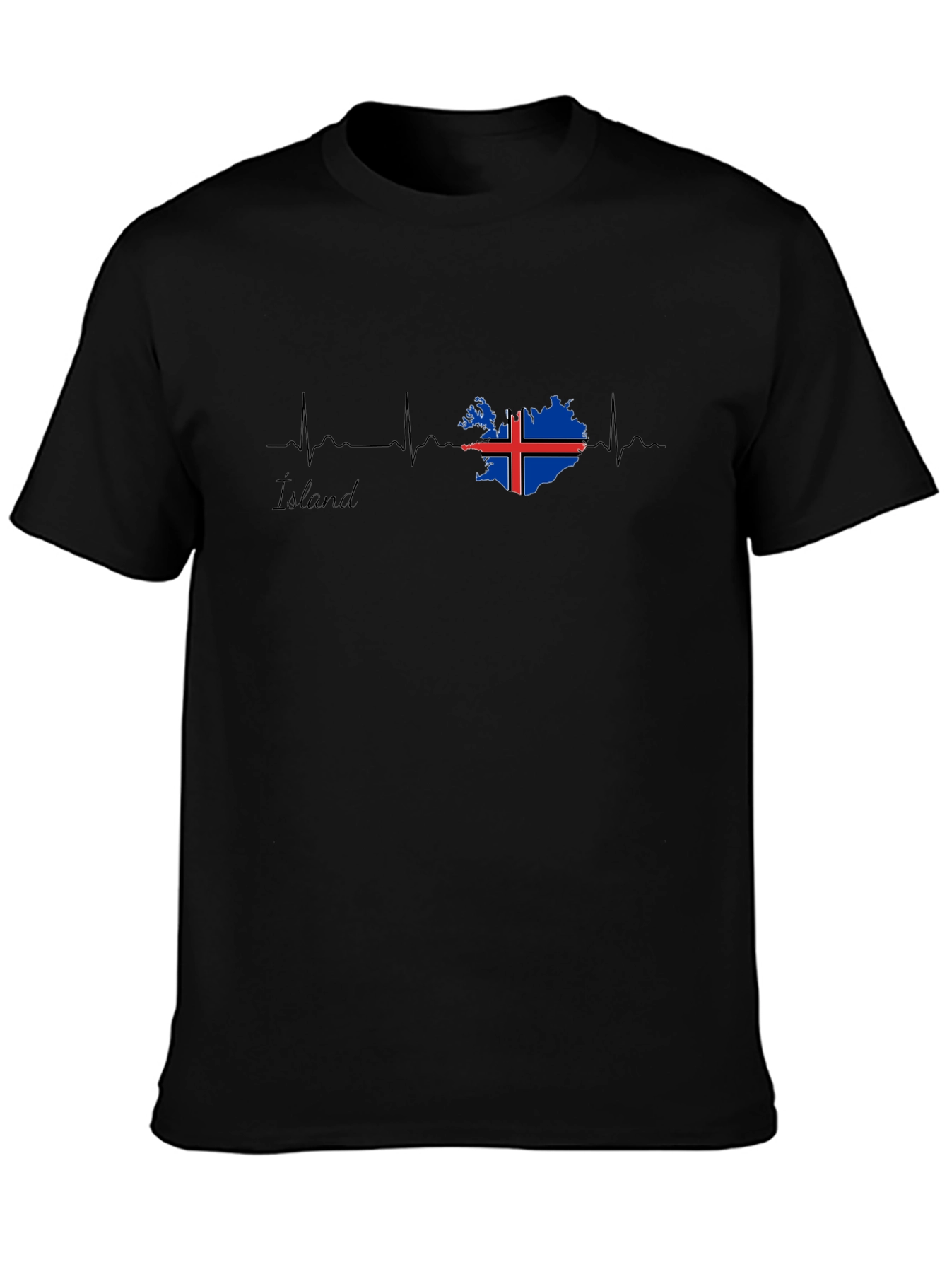 Iceland Flag Heartbeat T-Shirt - Black