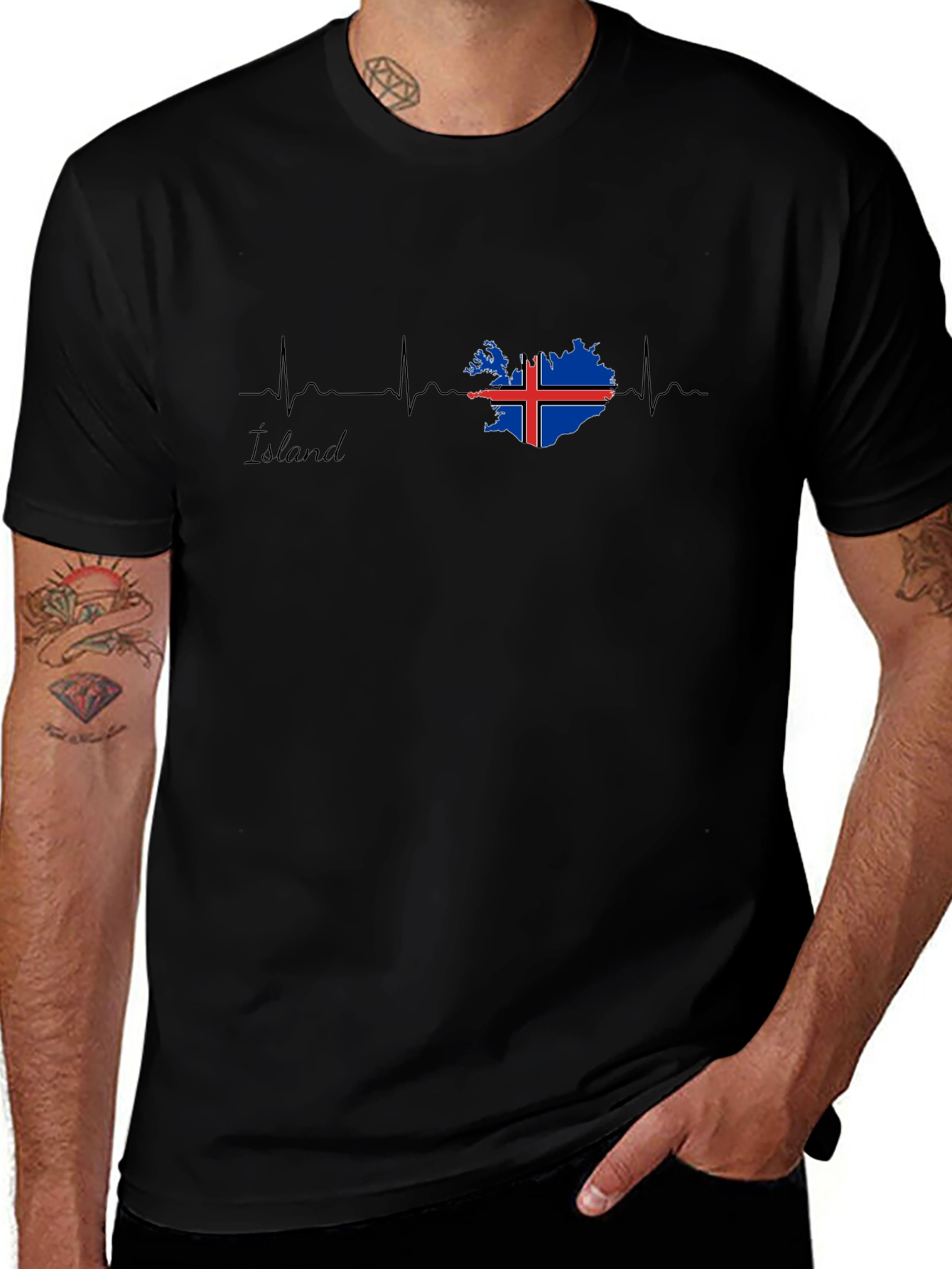 Iceland Flag Heartbeat T-Shirt - Black