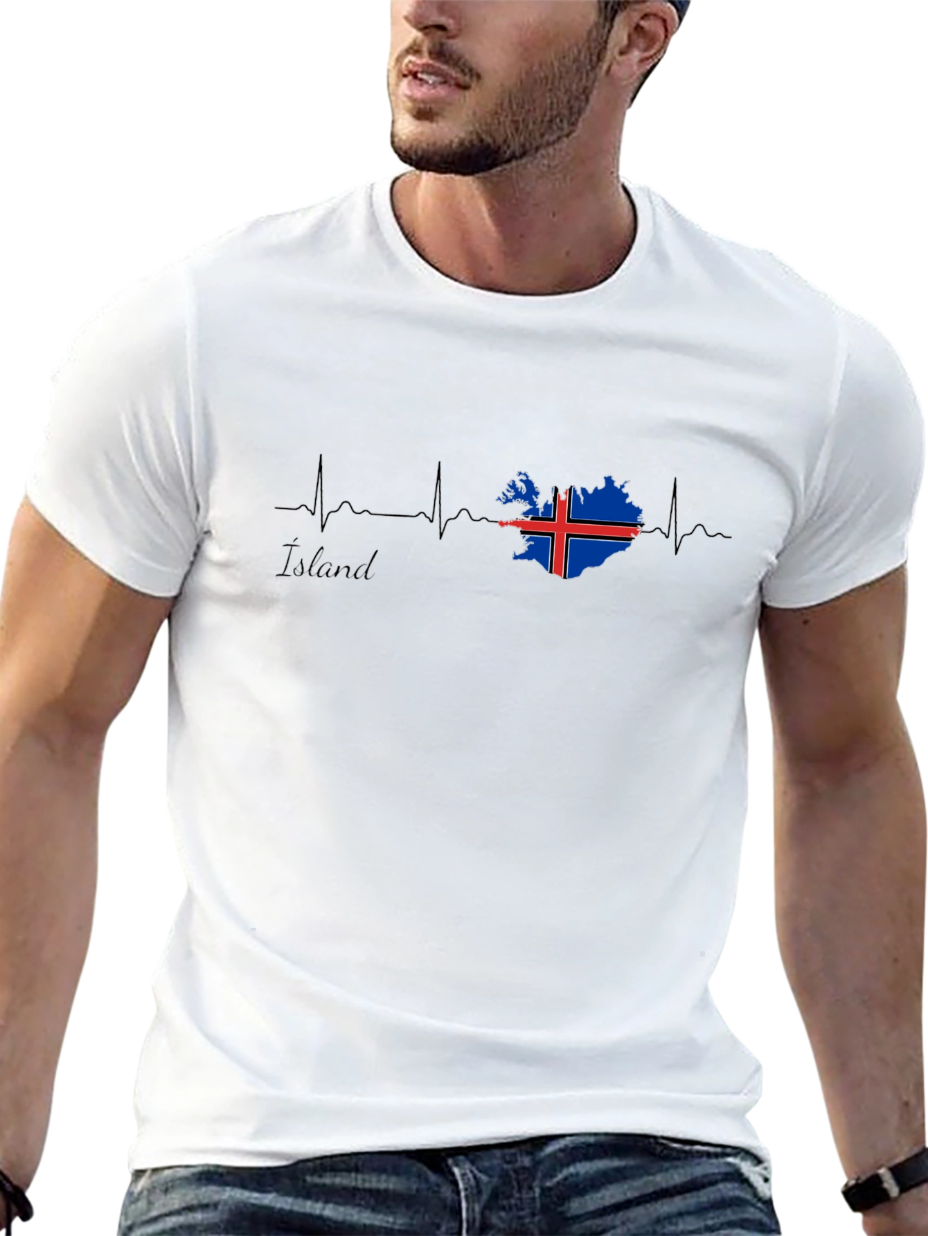 Iceland Flag Heartbeat T-Shirt - Black
