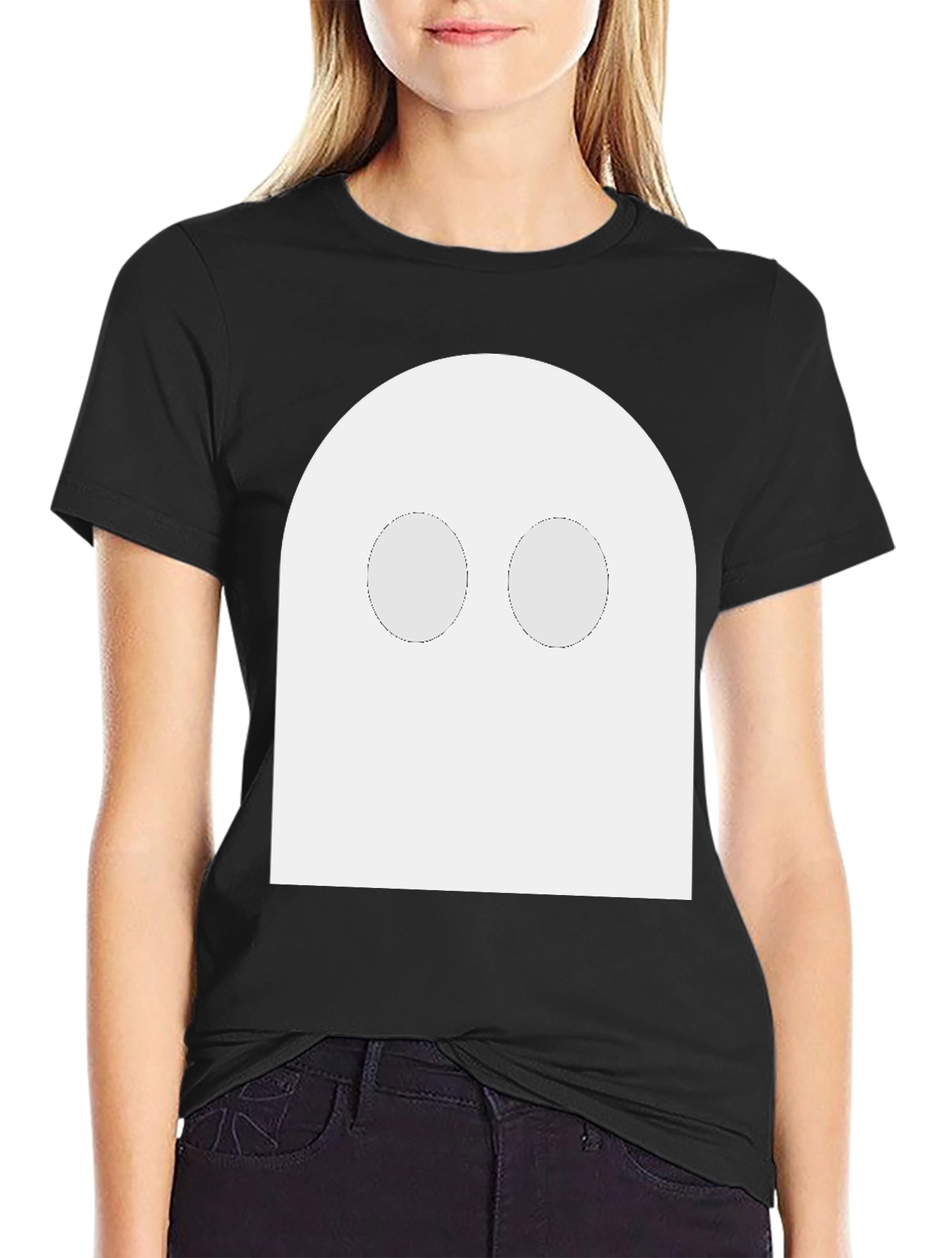 Spooky Ghost Graphic Tee - Black Cotton T-Shirt