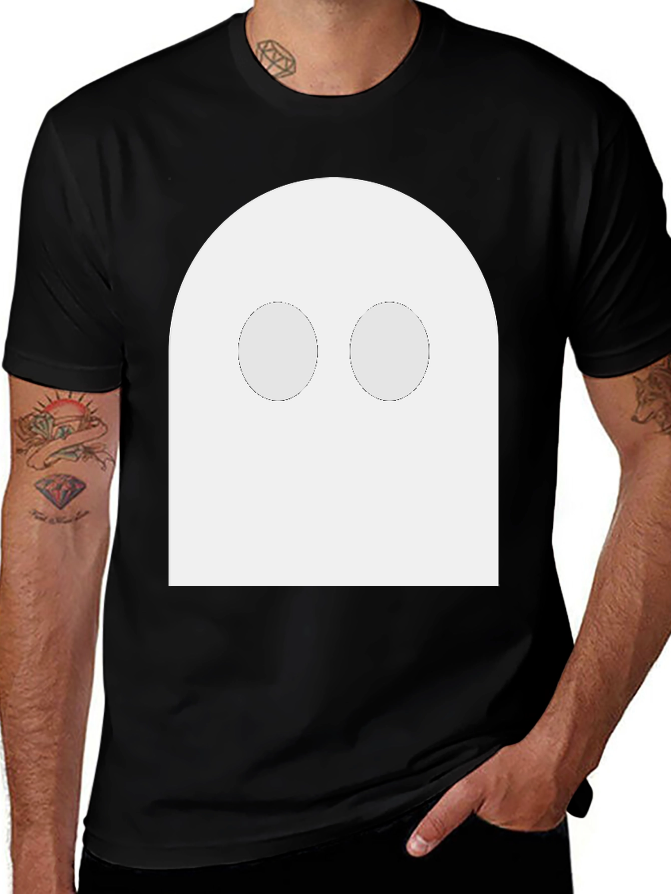 Spooky Ghost Graphic Tee - Black Cotton T-Shirt