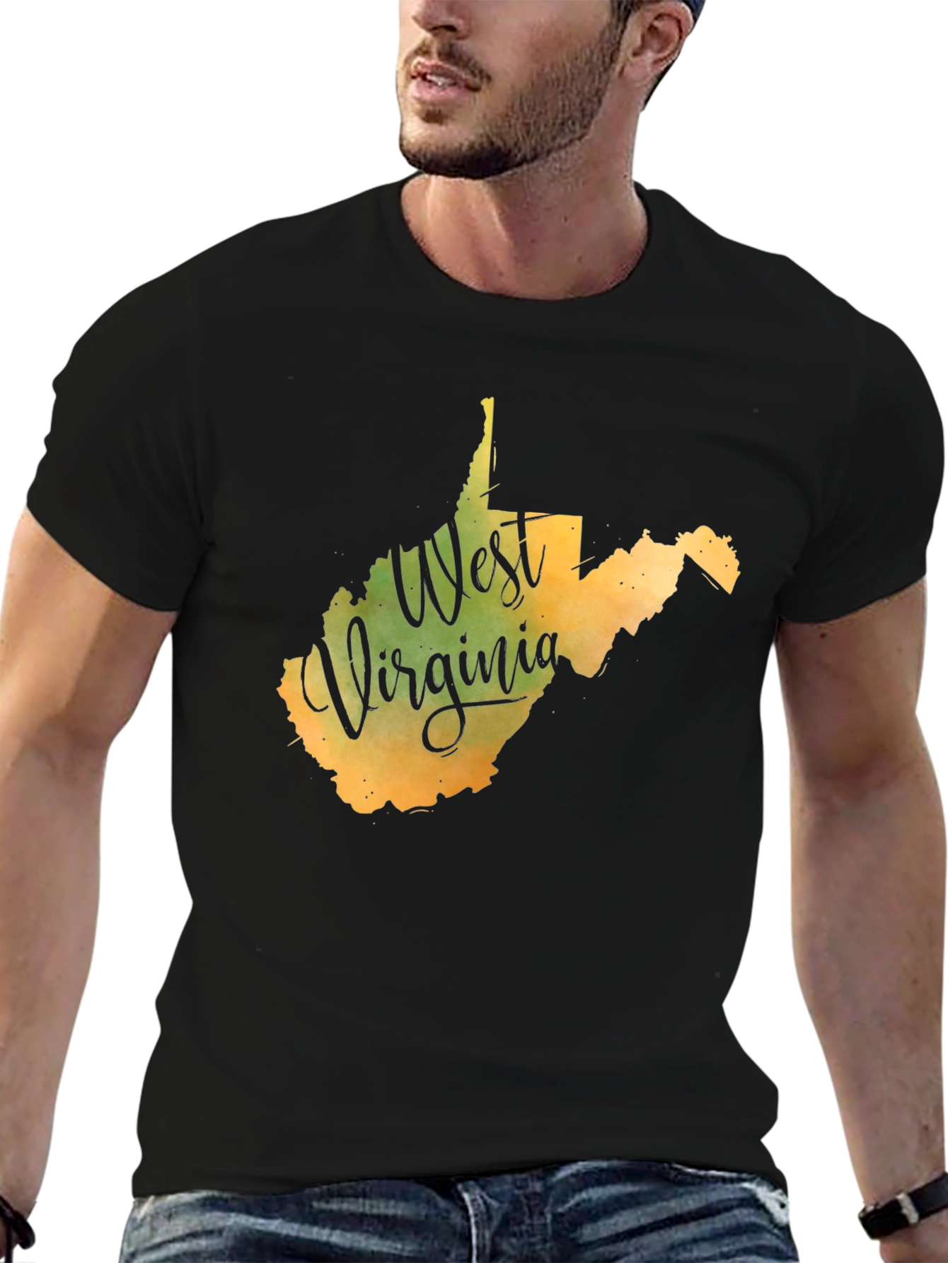 West Virginia State Map T-Shirt - Black