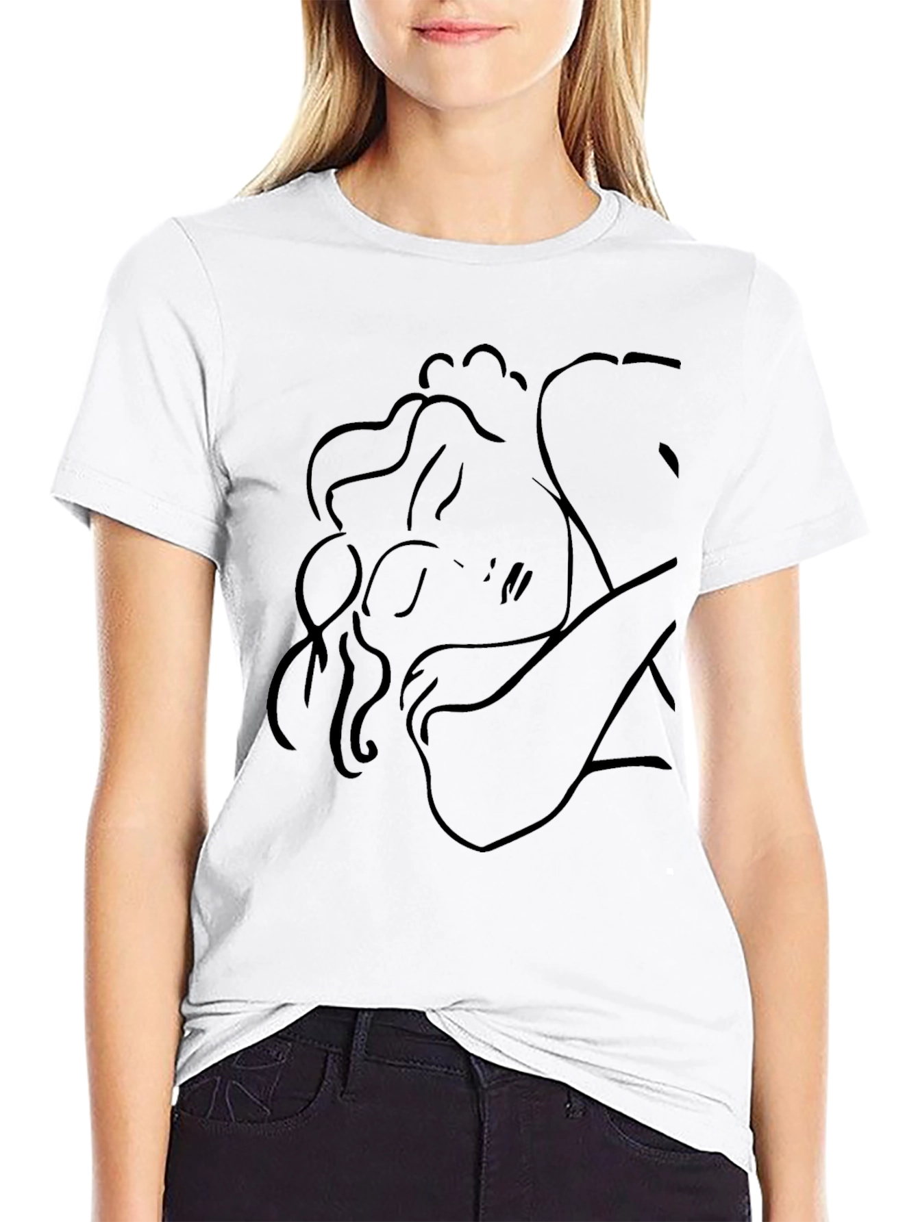 Minimalist Woman Line Art Black T-Shirt
