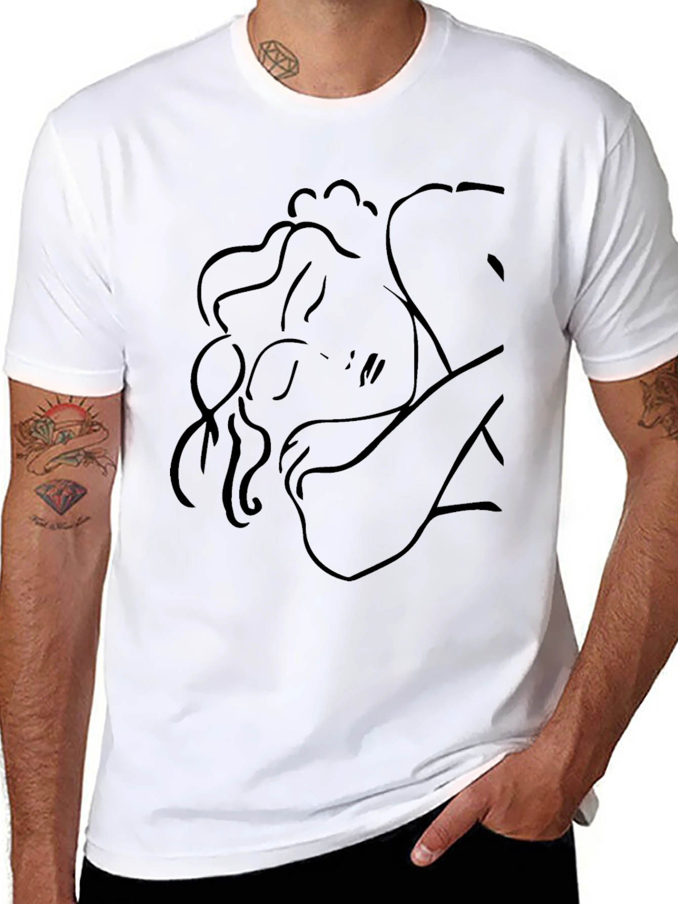 Minimalist Woman Line Art Black T-Shirt